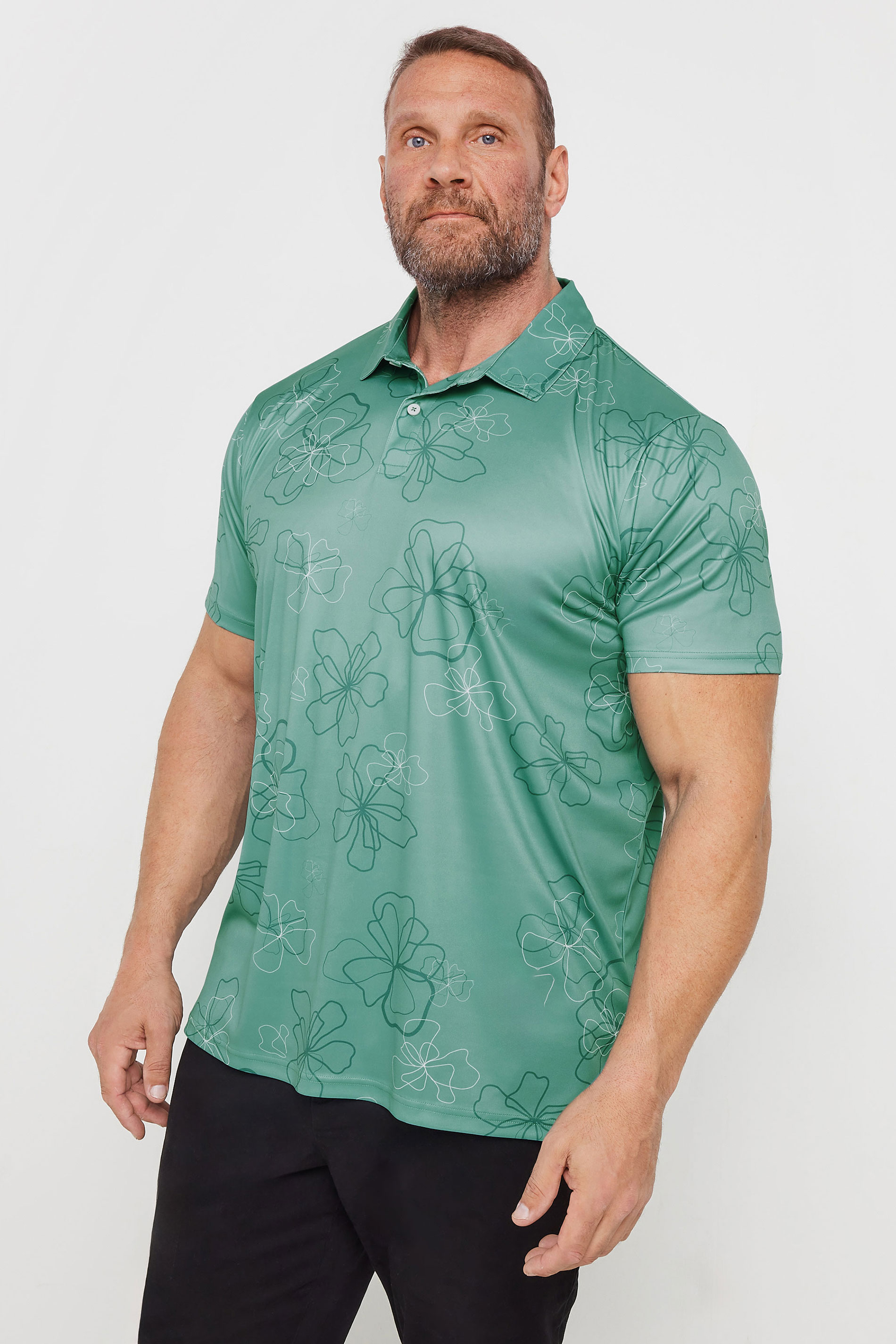 Size 3Xl Mens Badrhino Golf Big & Tall Green Floral Print Polo Shirt Big & Tall