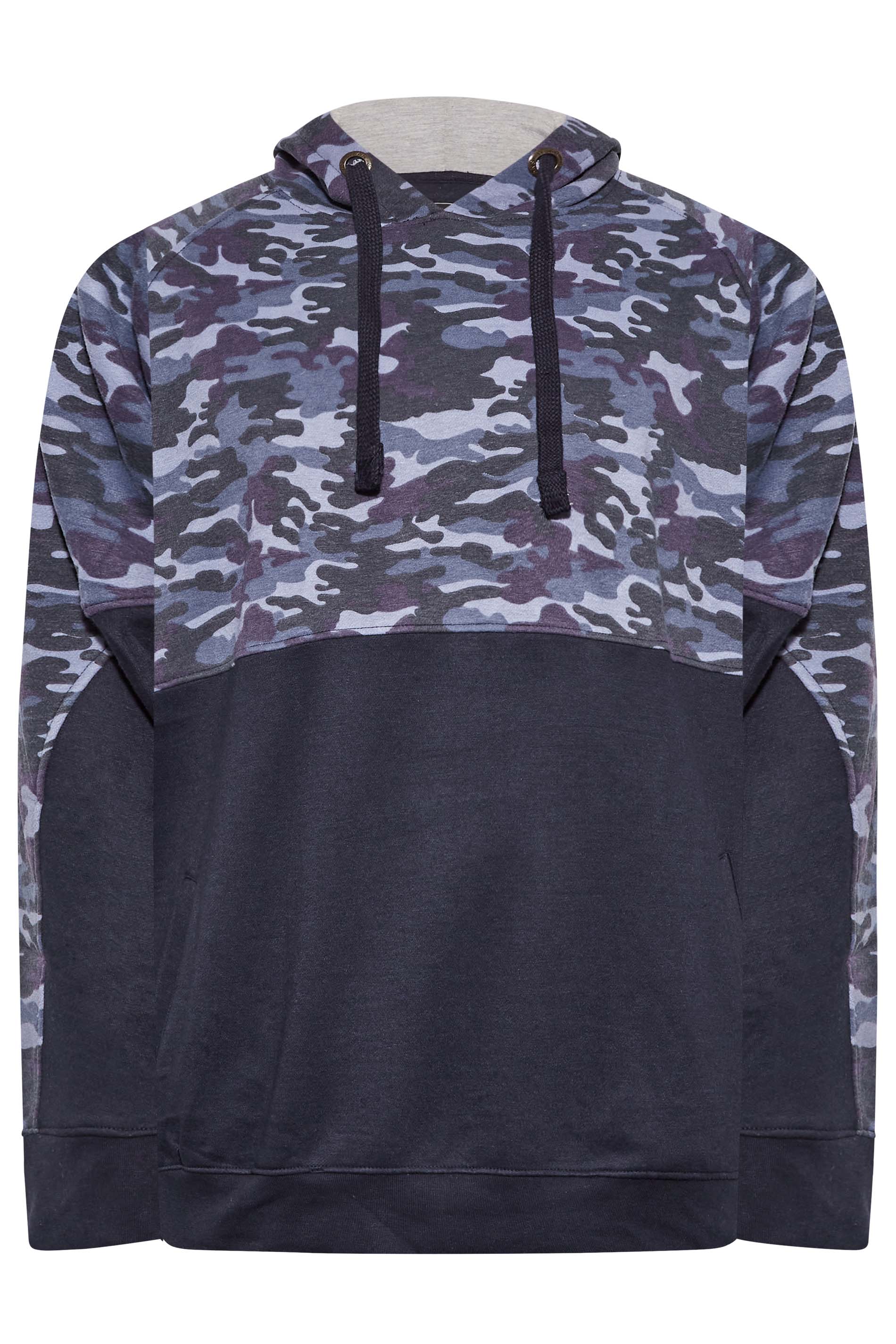 KAM Big & Tall Navy Blue Camo Colour Block Hoodie | BadRhino 4