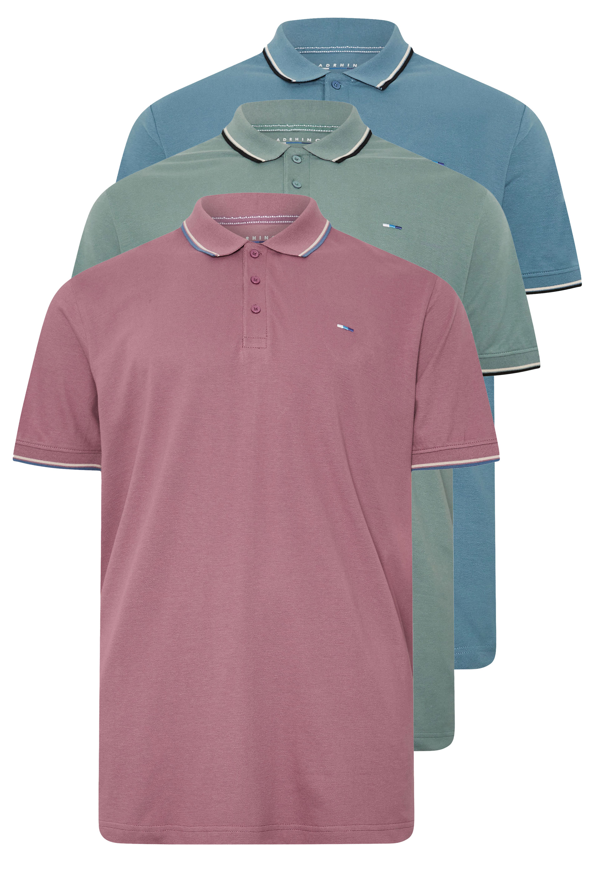 BadRhino Big & Tall Green & Blue Tipped Polo Shirt | BadRhino 7