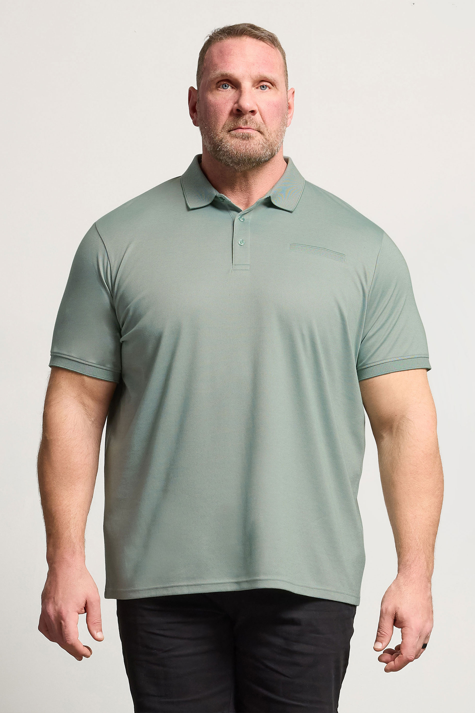 BadRhino Big & Tall Green Textured Polo Shirt | BadRhino 1
