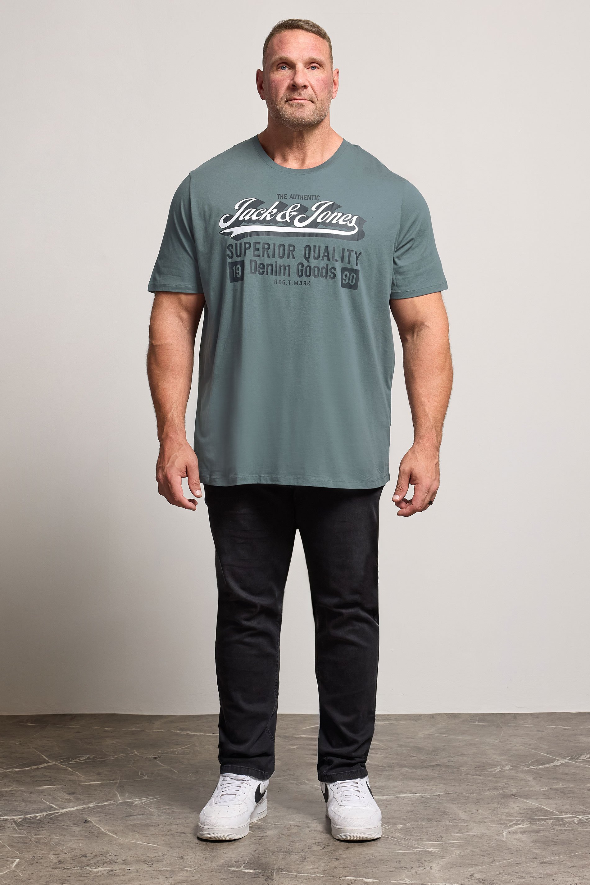 JACK & JONES Big & Tall Stormy Weather Blue Logo Chest Print T-Shirt | BadRhino 2