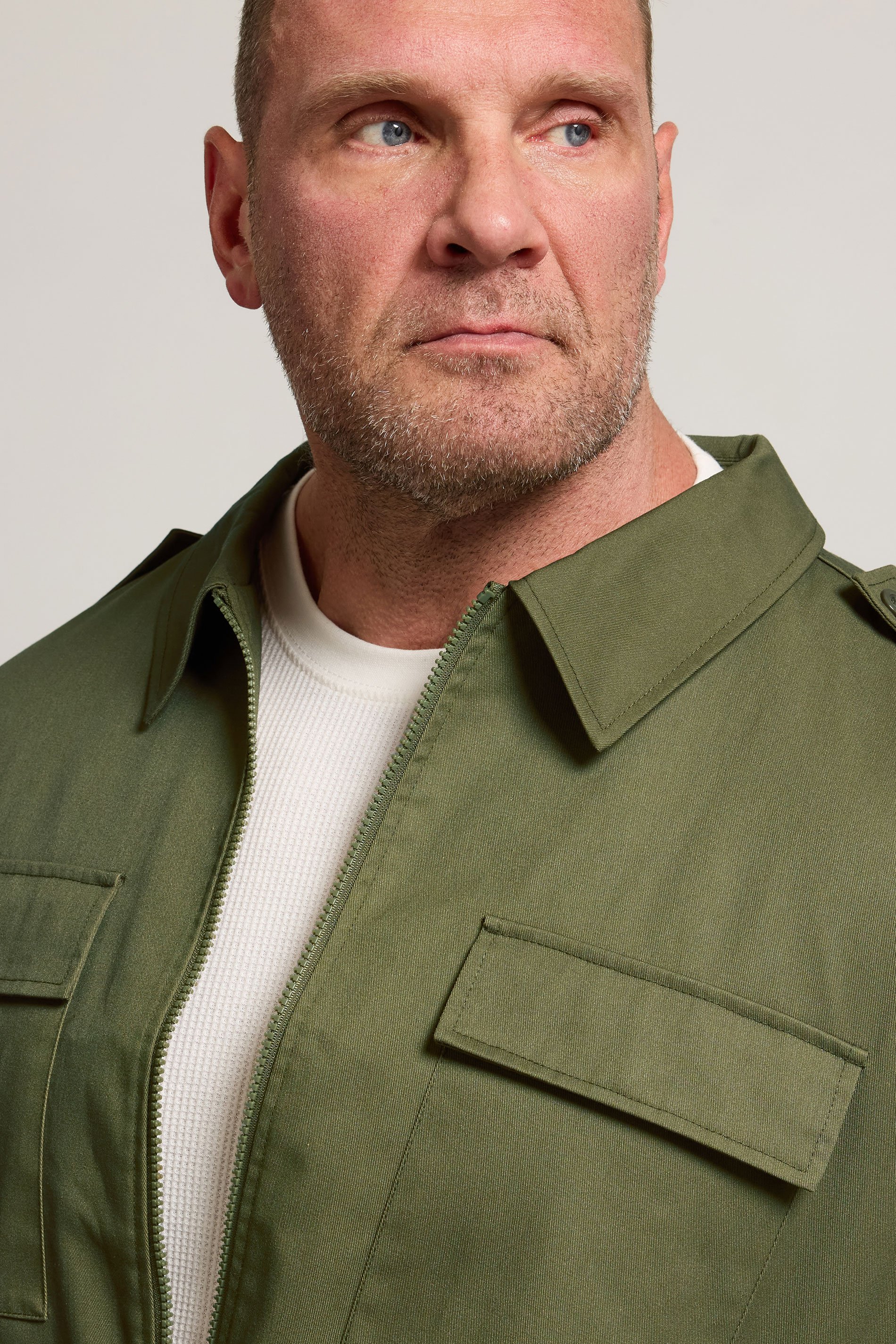 BadRhino Big & Tall Khaki Green Military Zip Through Overshirt | BadRhino 5