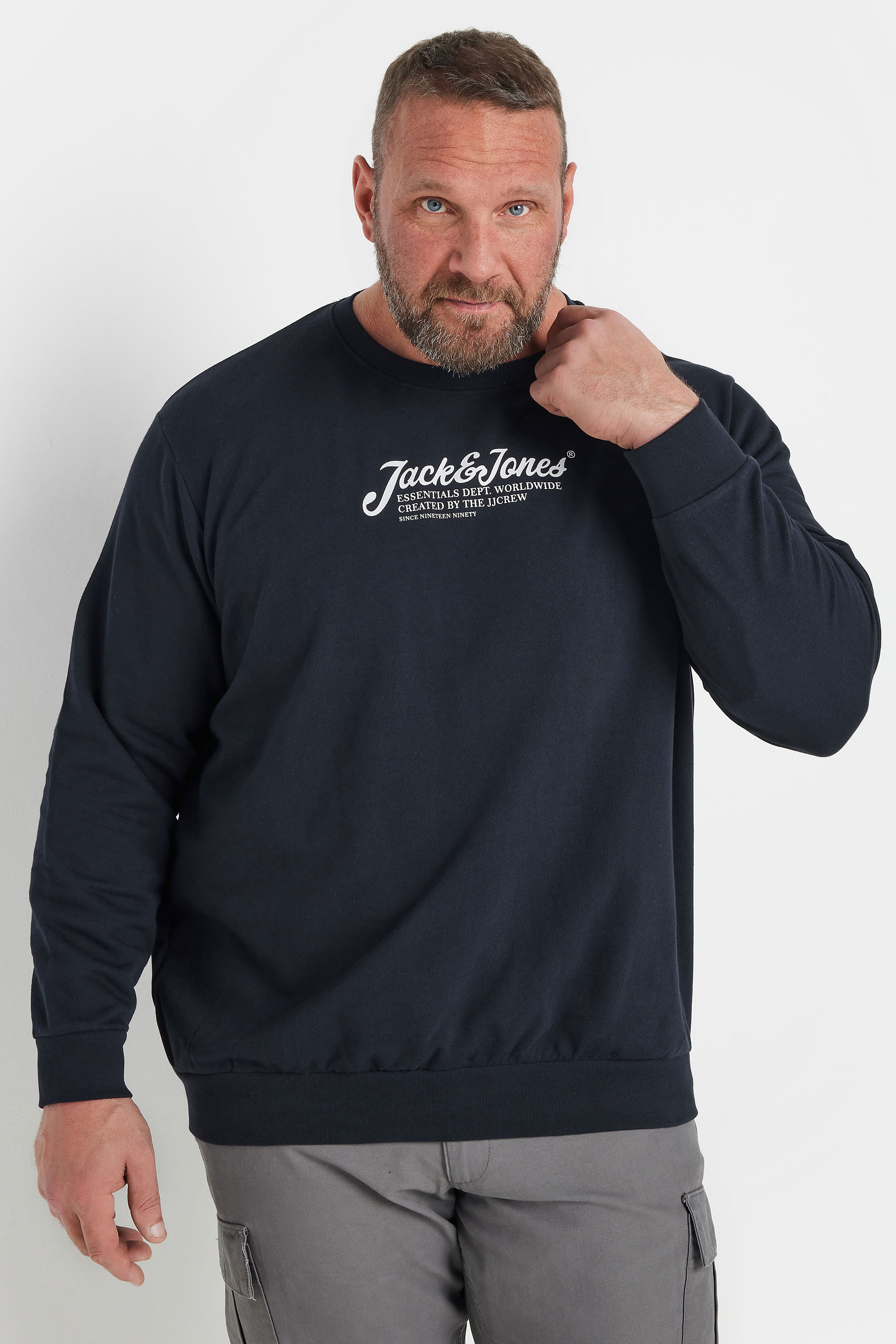 JACK & JONES Big & Tall Navy Blue Crew Neck Sweatshirt | BadRhino 1