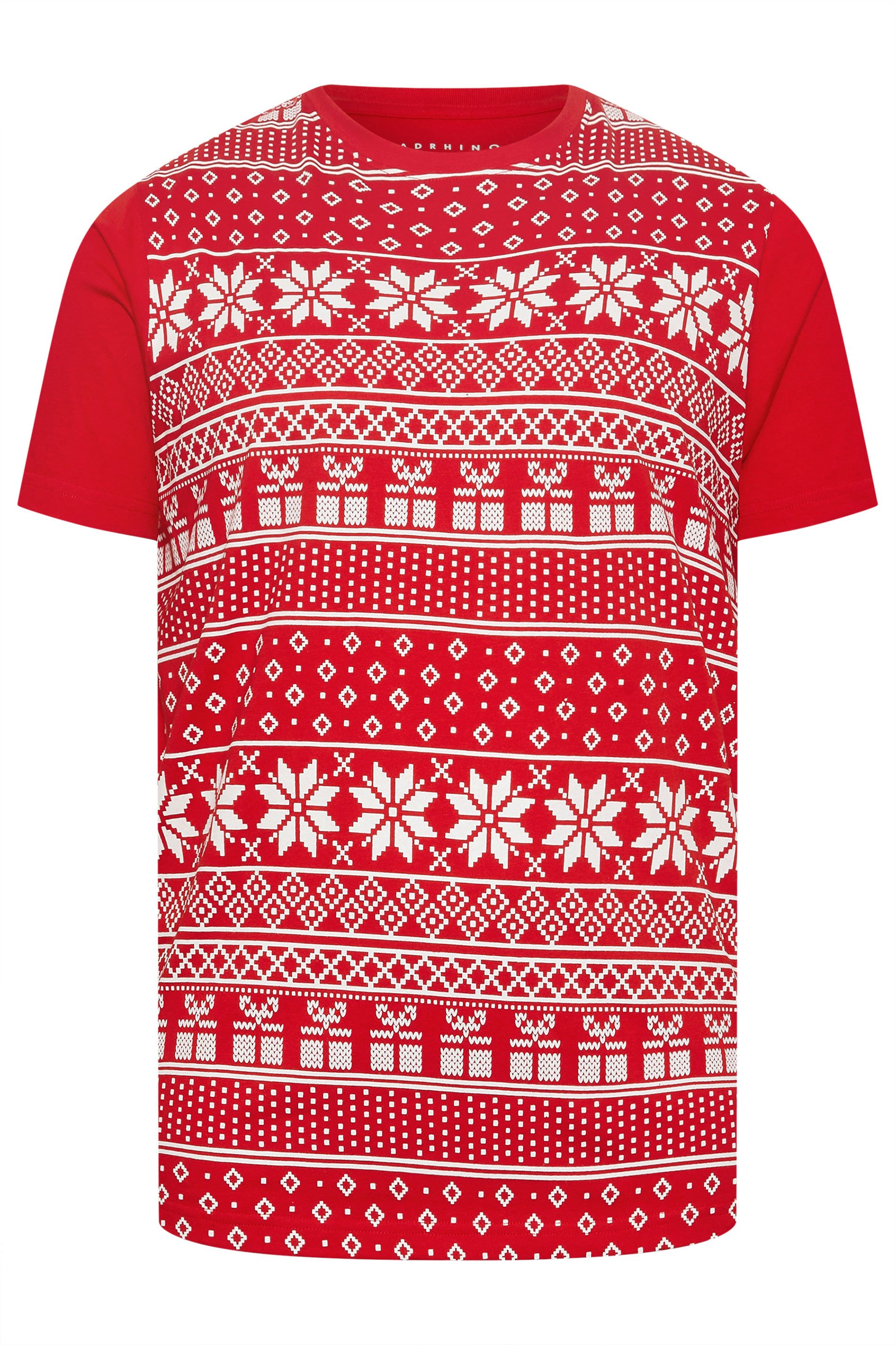 BadRhino Big & Tall Red Fairisle Christmas Graphic T-Shirt | BadRhino 5