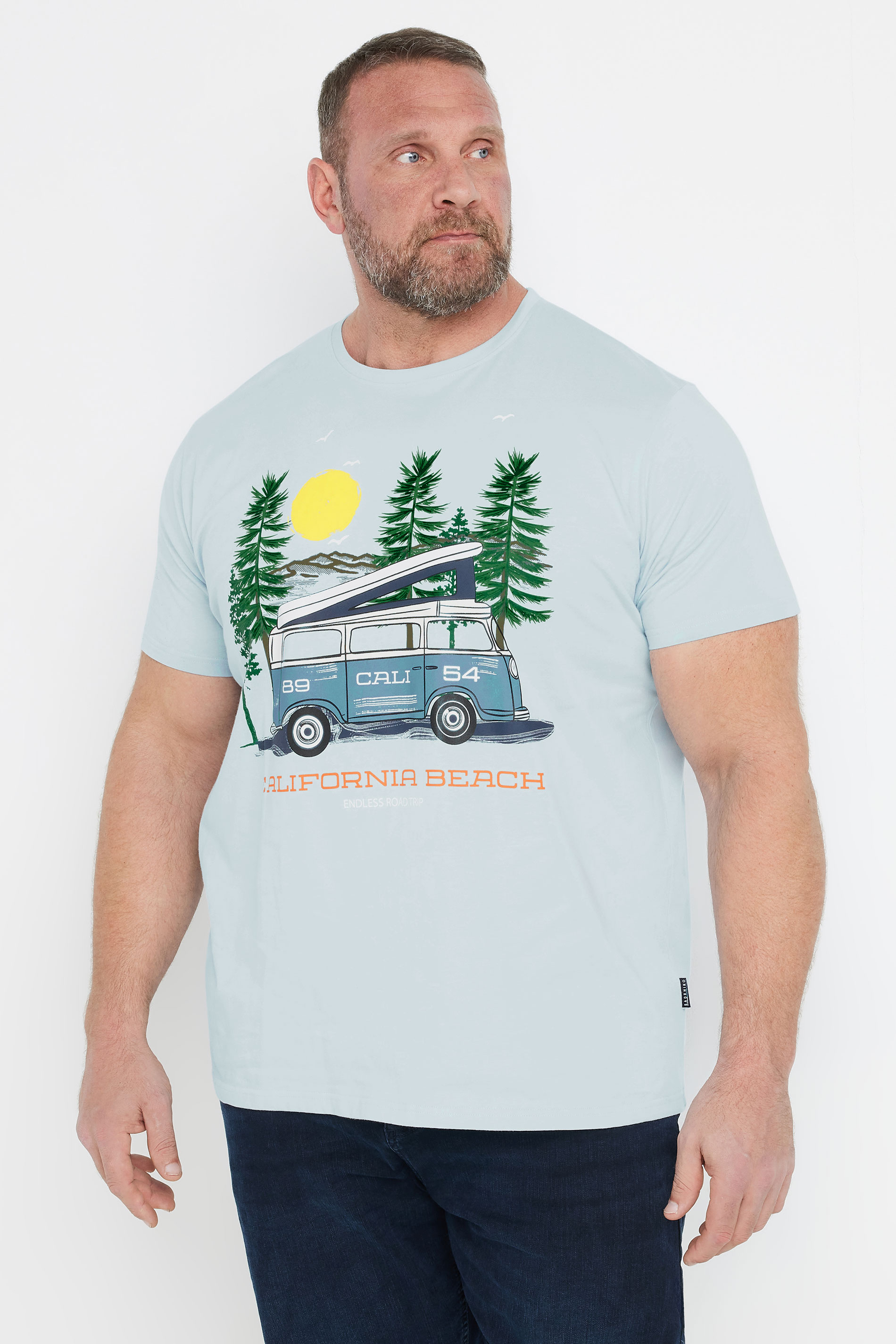 BadRhino Big & Tall Light Blue 'California Beach' Campervan T-Shirt | BadRhino 2