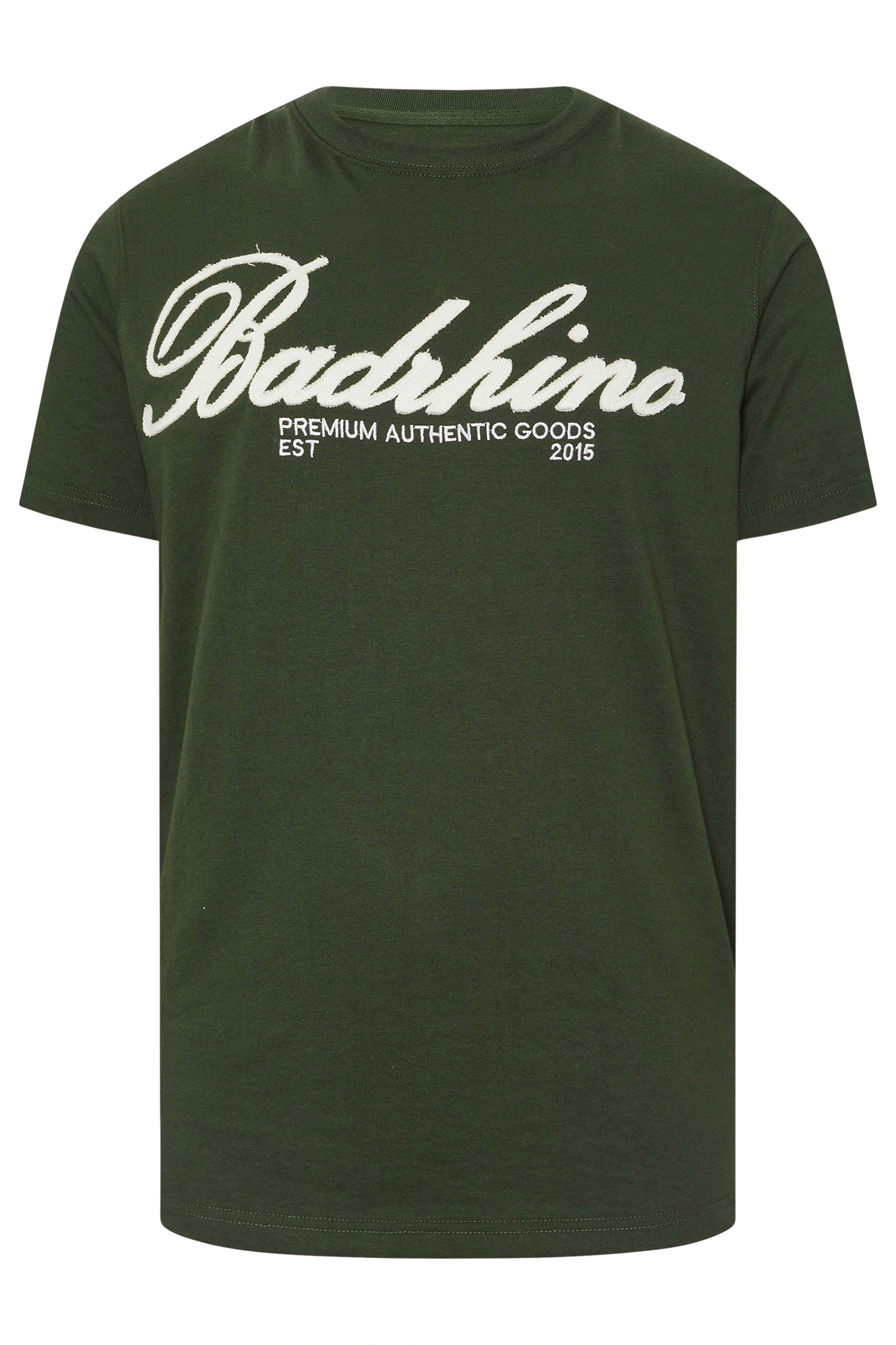BadRhino Big & Tall Dark Green Embroidered Script T-Shirt | BadRhino 1
