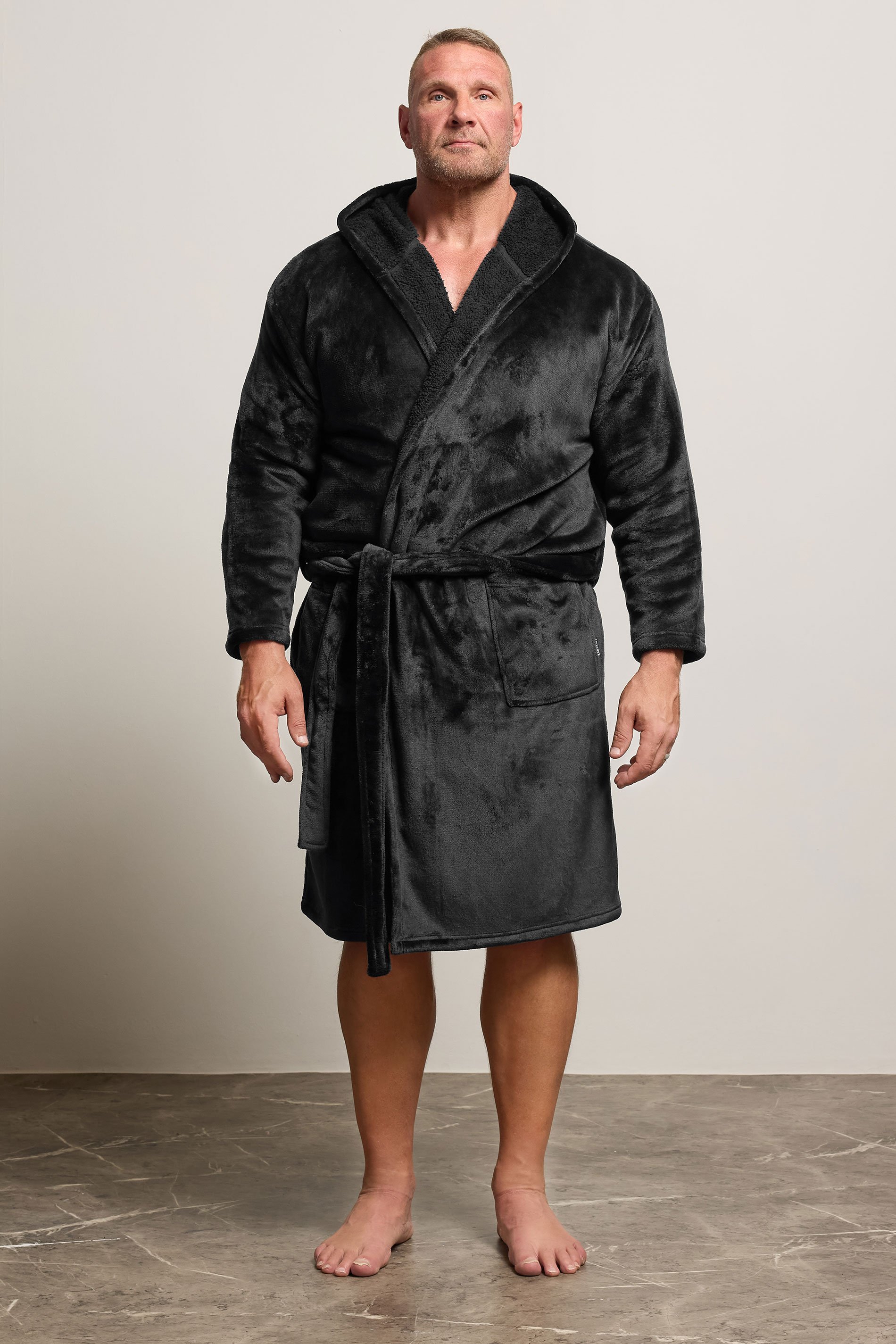 BadRhino Big & Tall Black Soft Fleece Dressing Gown | BadRhino 1