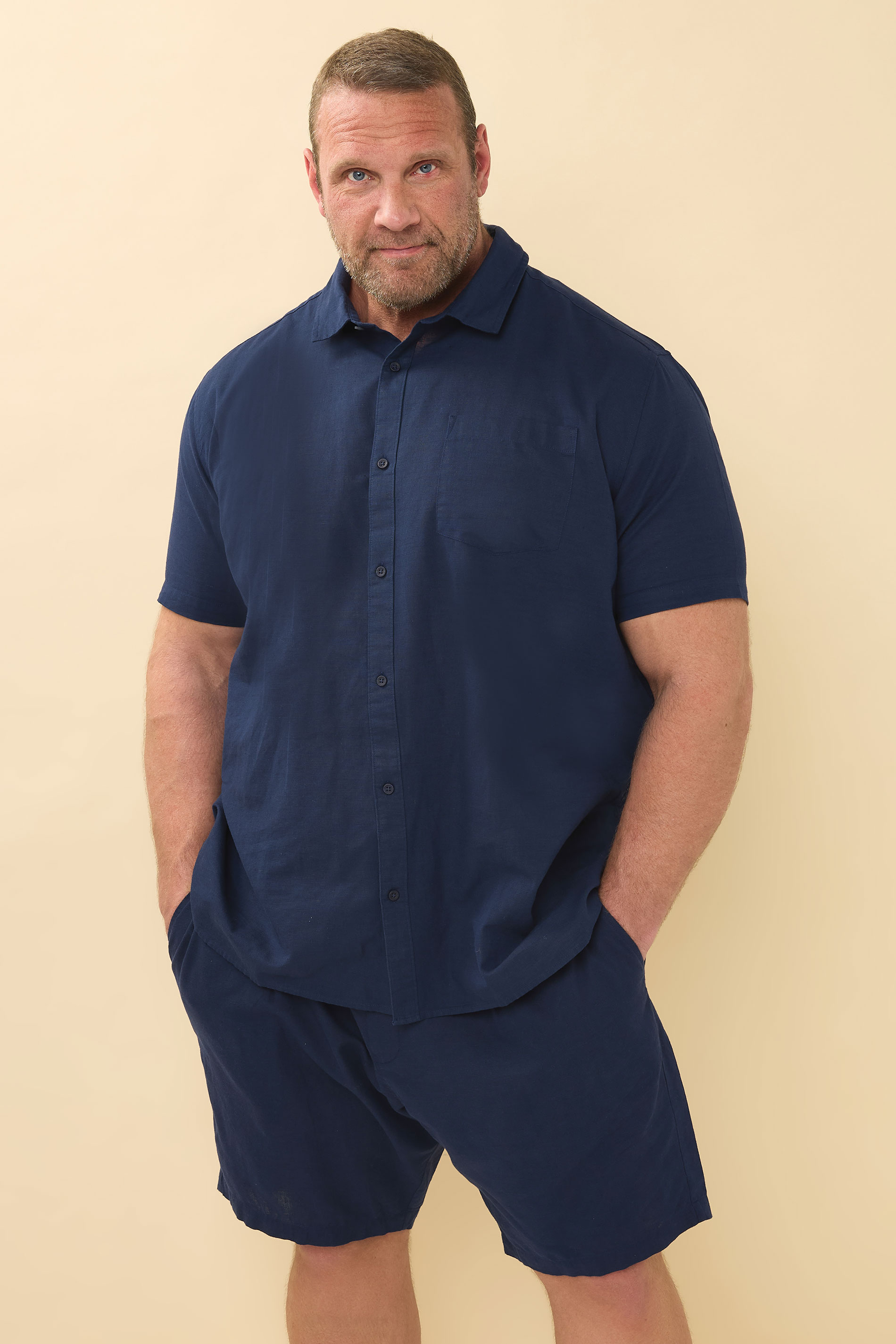 BadRhino Big & Tall Navy Blue Cotton Linen Mix Shorts | BadRhino 3