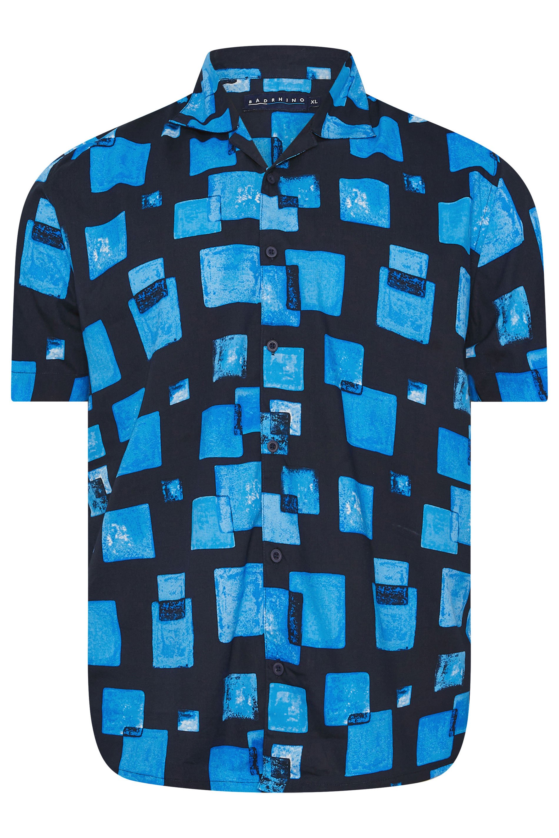 BadRhino BIg & Tall Navy Blue Square Print Peached Short Sleeve Shirt | BadRhino 7