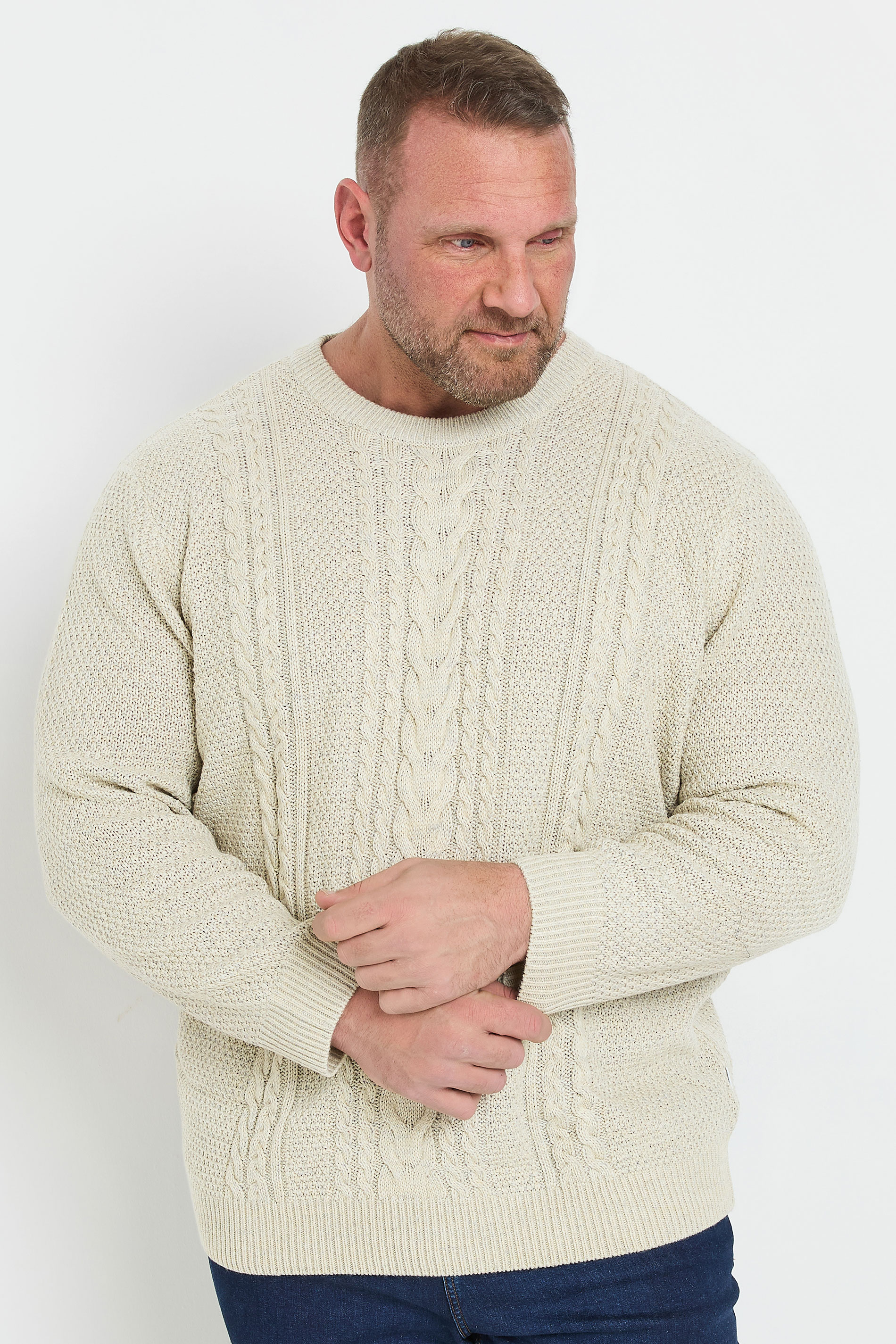 JACK & JONES Big & Tall White Cable Knit Jumper | BadRhino 1