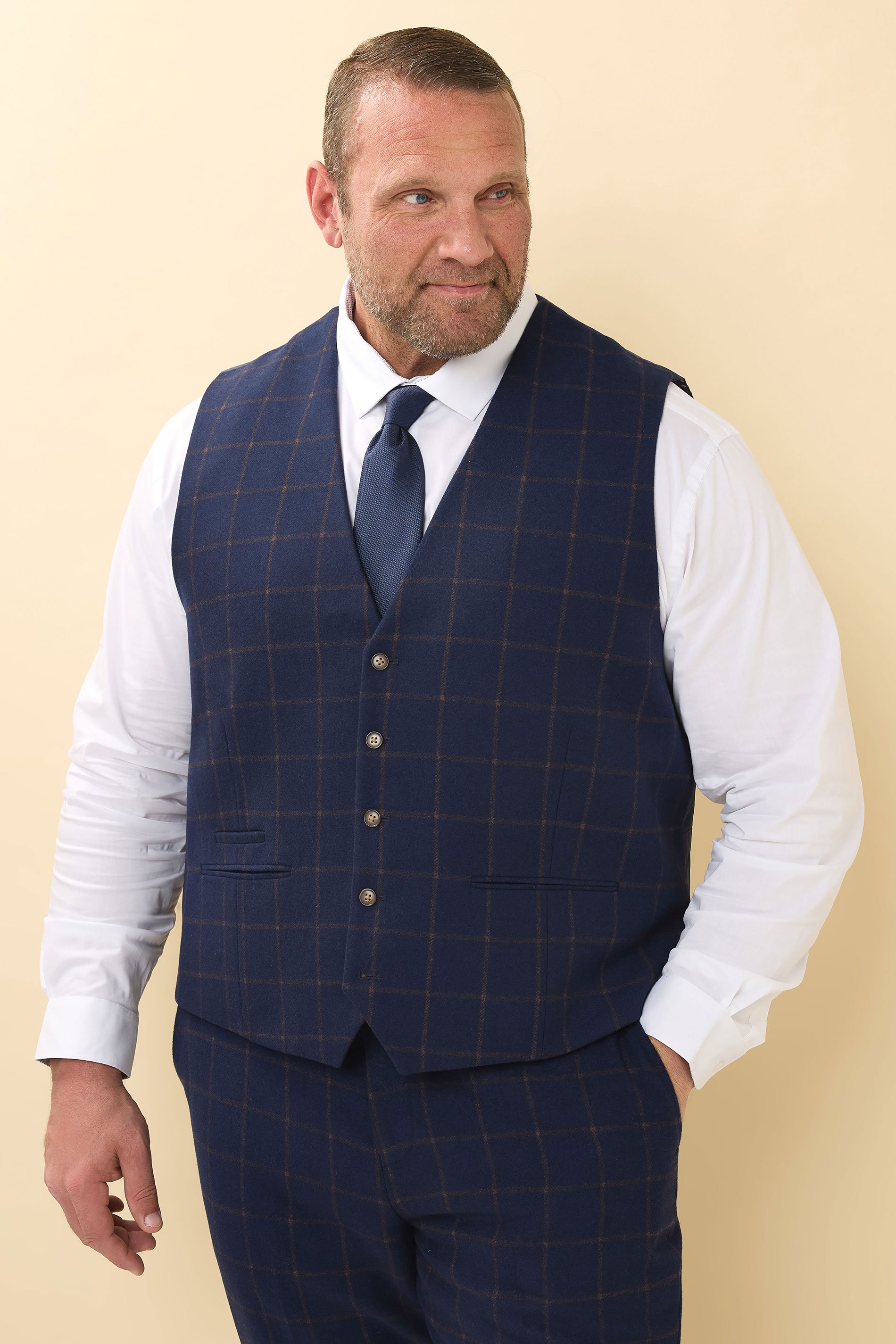 BadRhino Tailoring Big & Tall Navy Blue & Rust Orange Tweed Waistcoat | BadRhino 3
