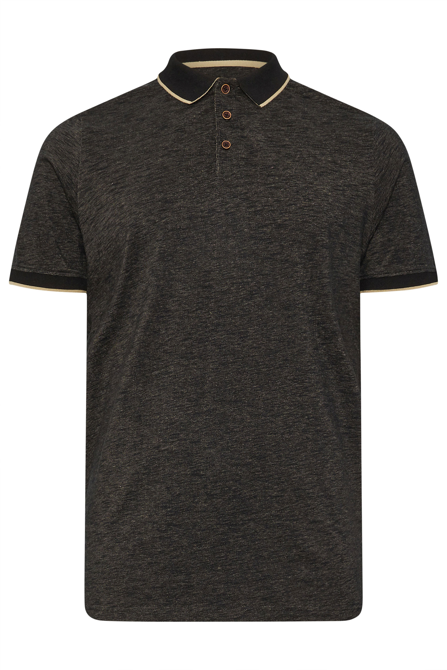 BadRhino Big & Tall Black Textured Tipped Polo Shirt | BadRhino 6
