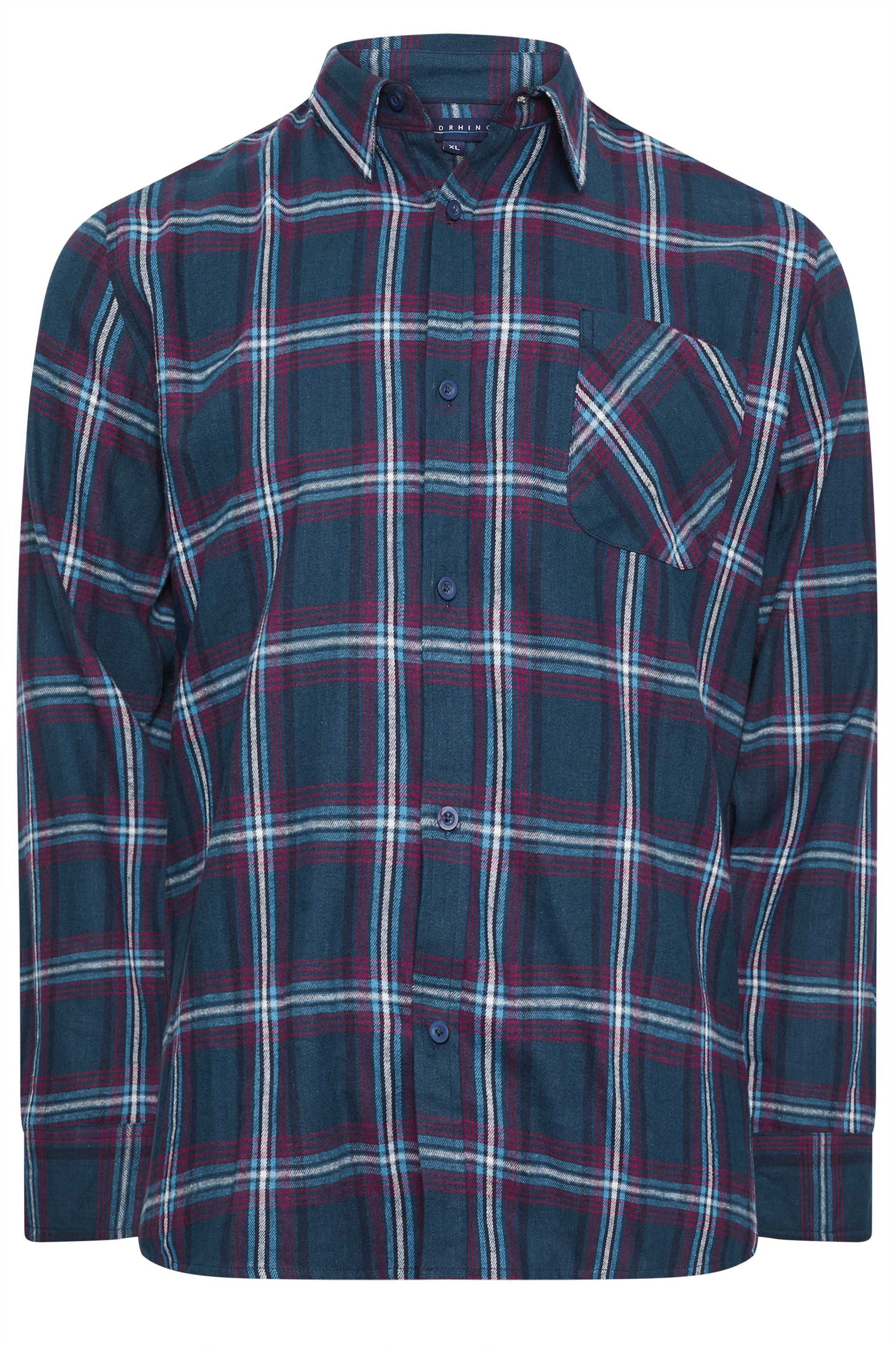 BadRhino Big & Tall Navy Blue Brushed Cotton Check Long Sleeve Shirt | BadRhino 3