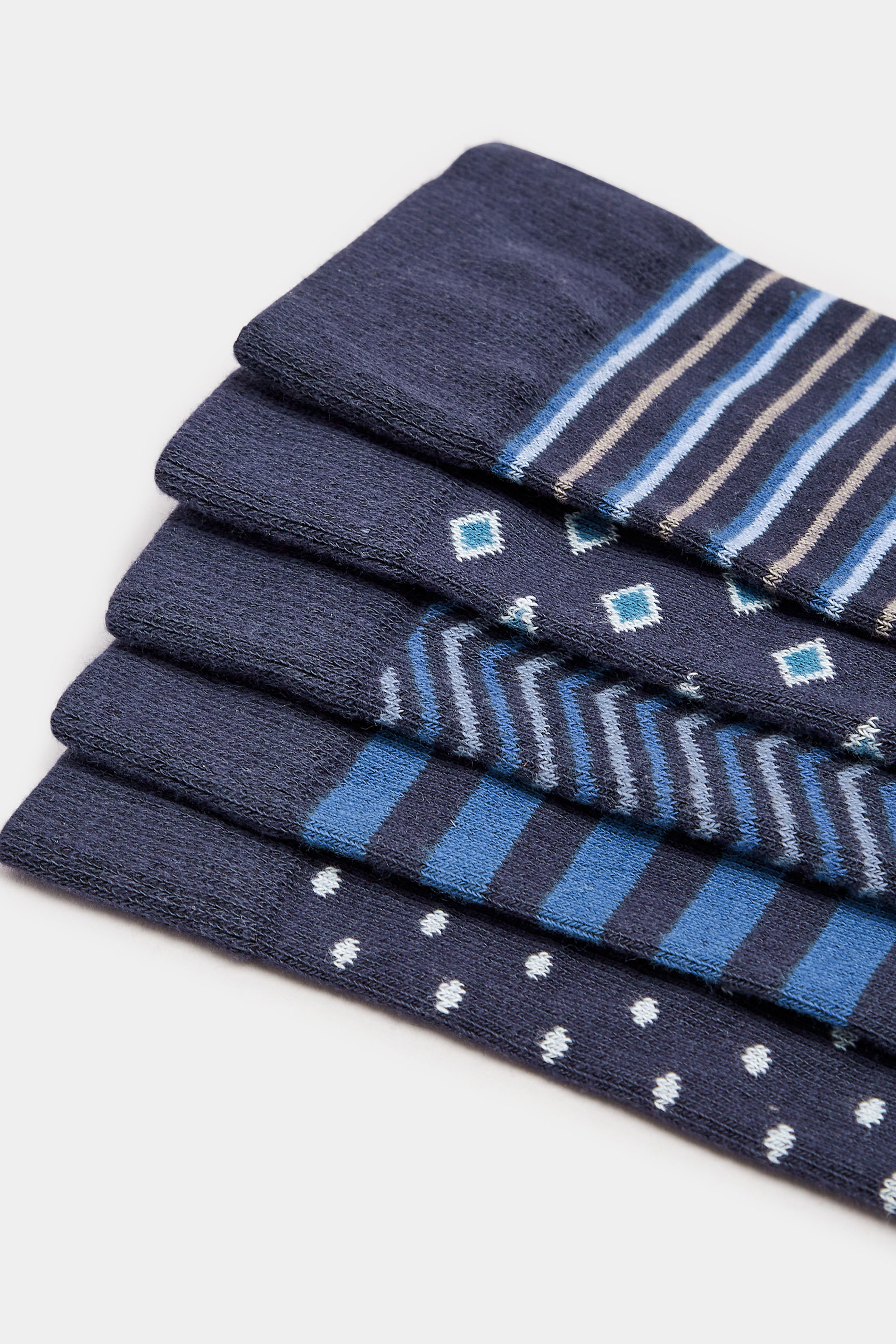 BadRhino 5 PACK Navy Blue Stripe & Spot Print Ankle Socks | BadRhino 4