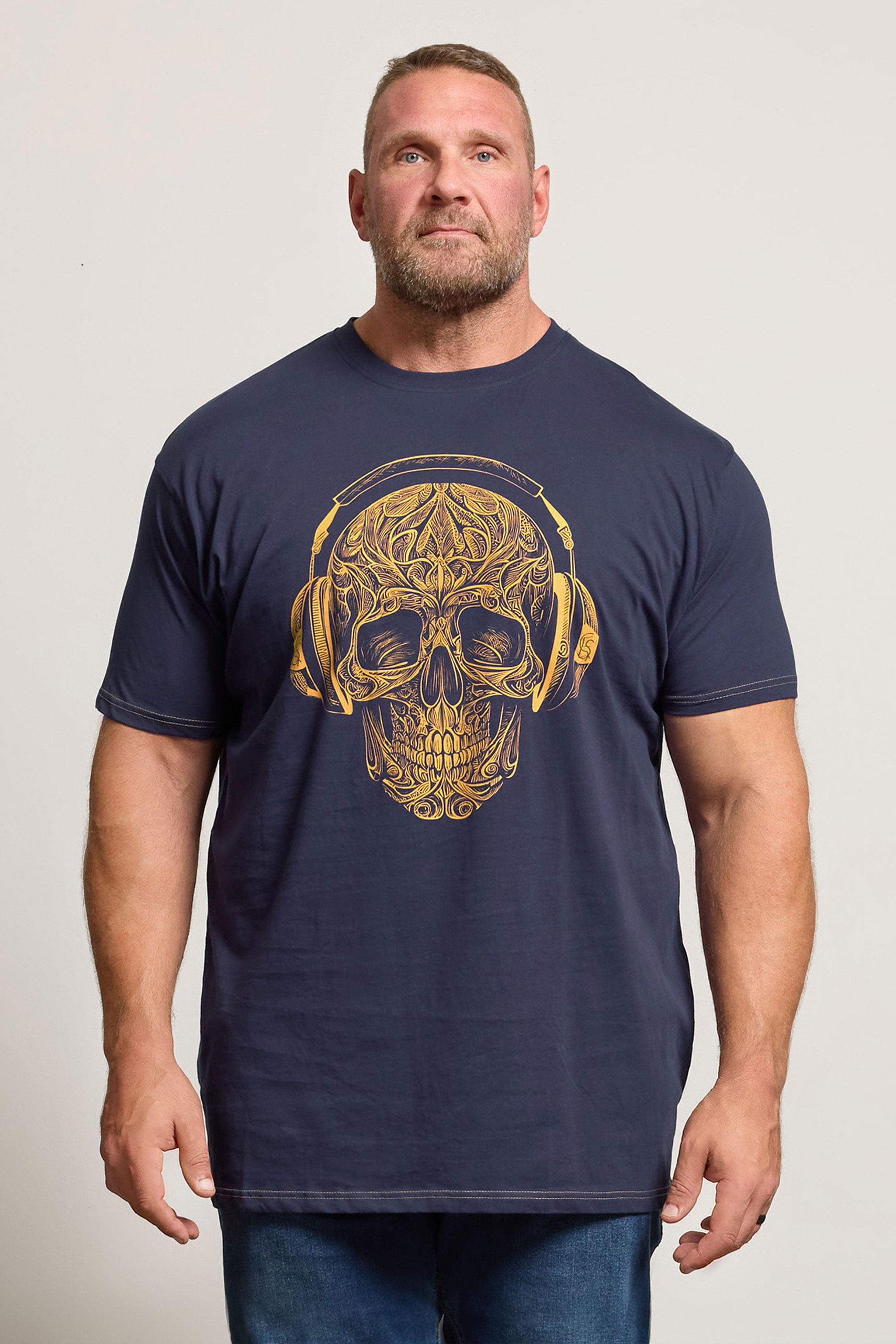 KAM Big & Tall Navy Blue Skull Print T-Shirt | BadRhino 1
