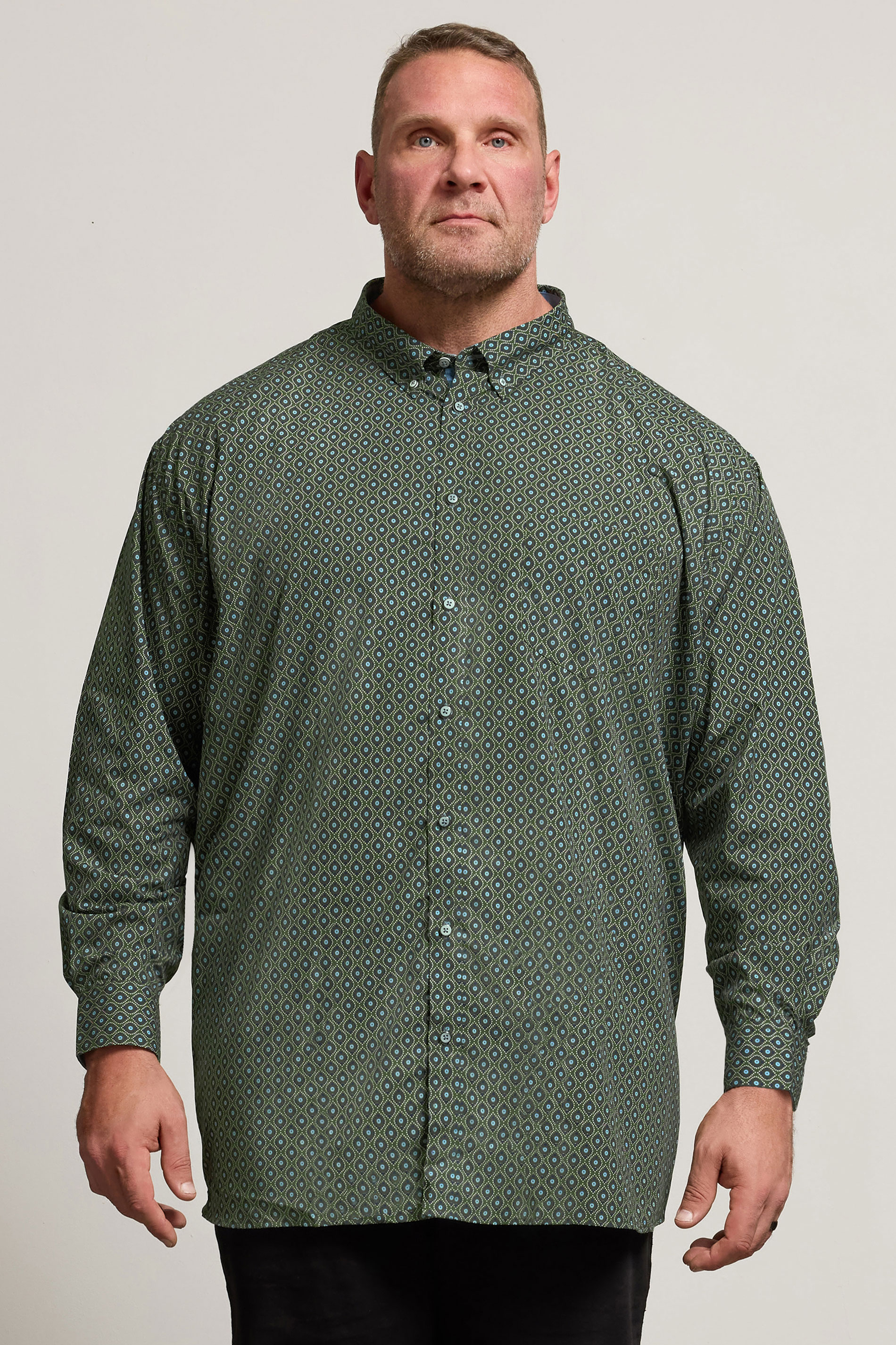 KAM Big & Tall Forest Green Geometric Shirt | BadRhino 1