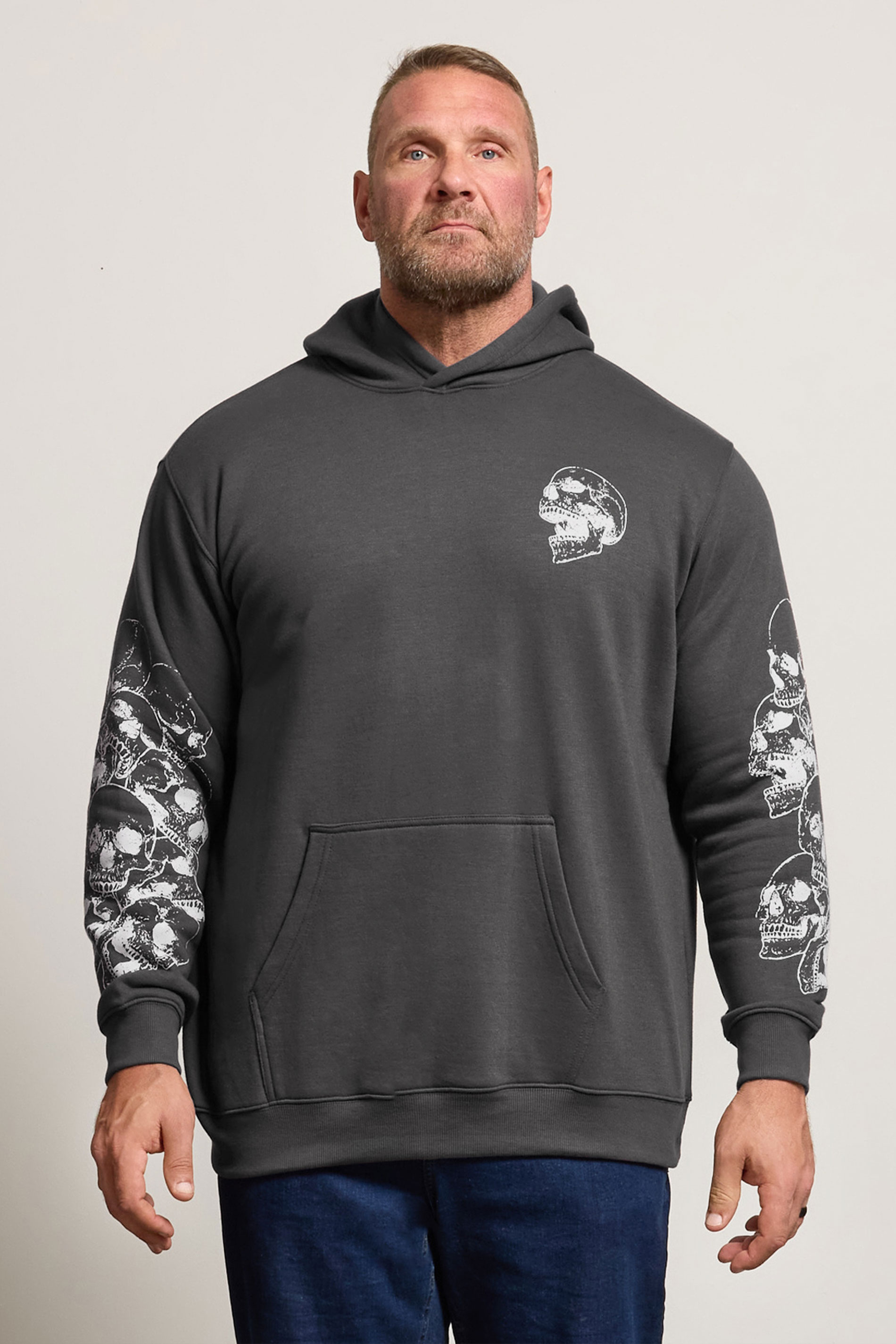 BadRhino Big & Tall Ebony Grey Skull Print Hoodie | BadRhino 2