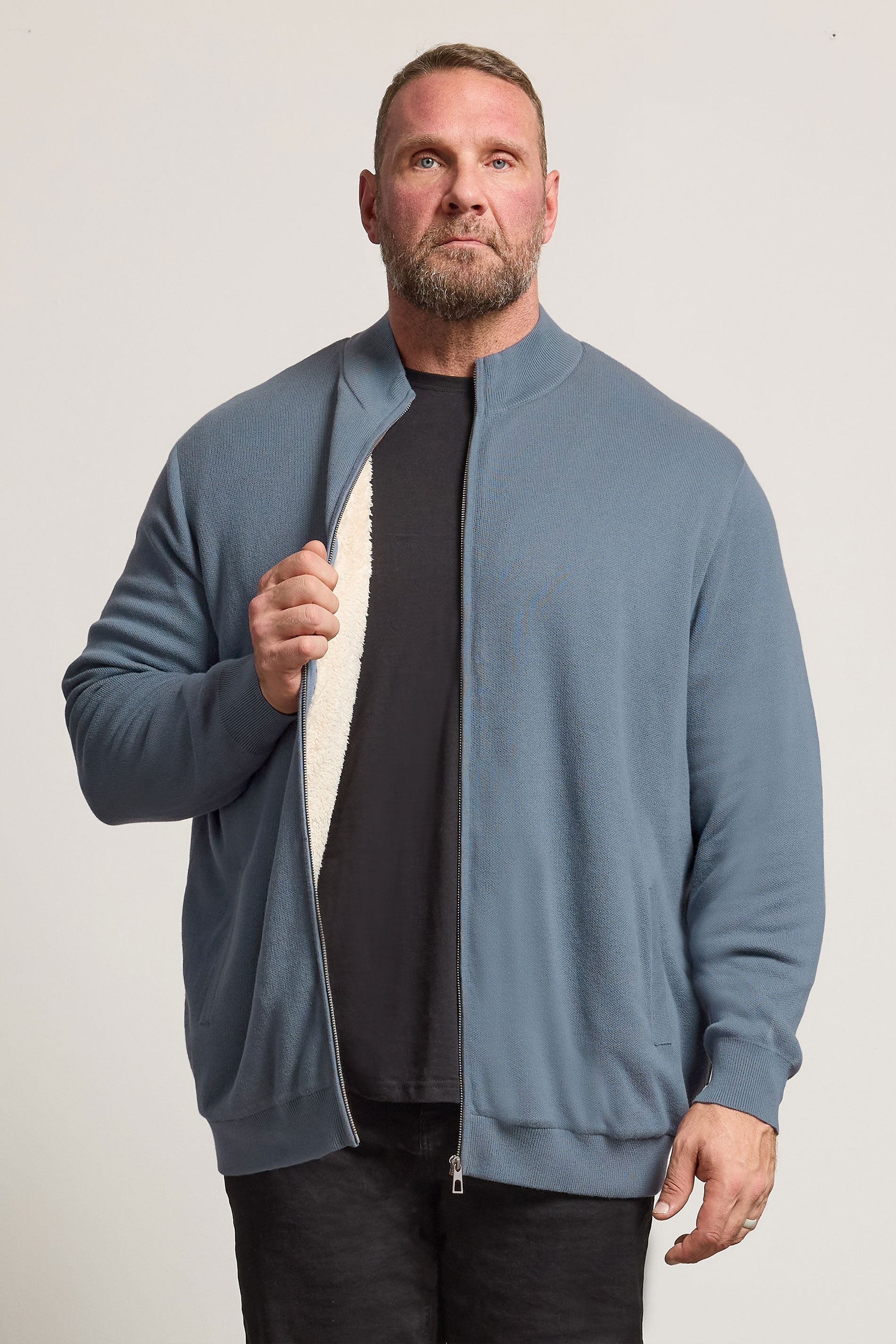 BadRhino Big & Tall Blue Knitted Borg Zip Up | BadRhino 2