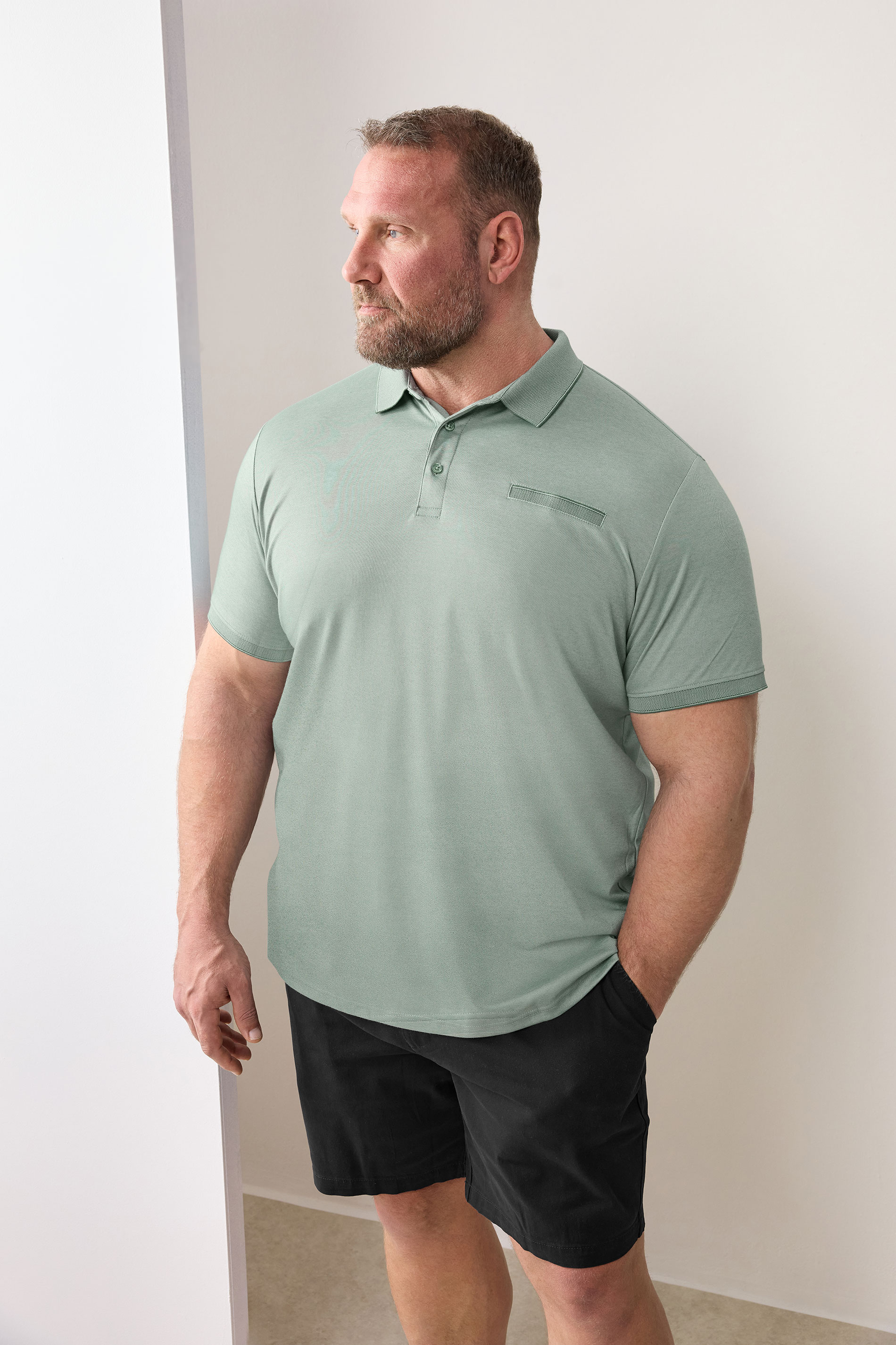 BadRhino Big & Tall Green Textured Polo Shirt | BadRhino 3