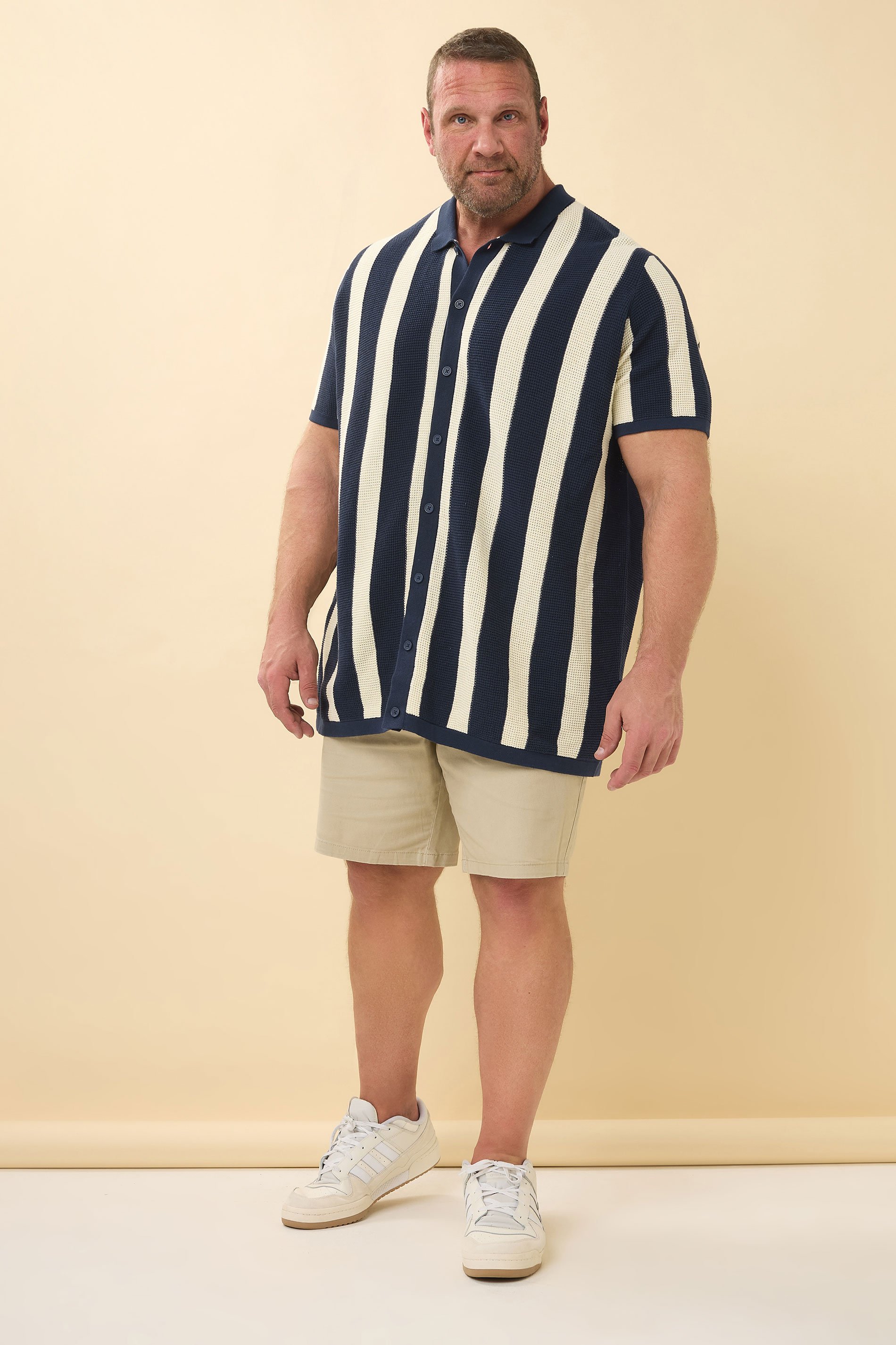 BadRhino Big & Tall Navy Blue & Cream Stripe Knitted Shirt | BadRhino 2
