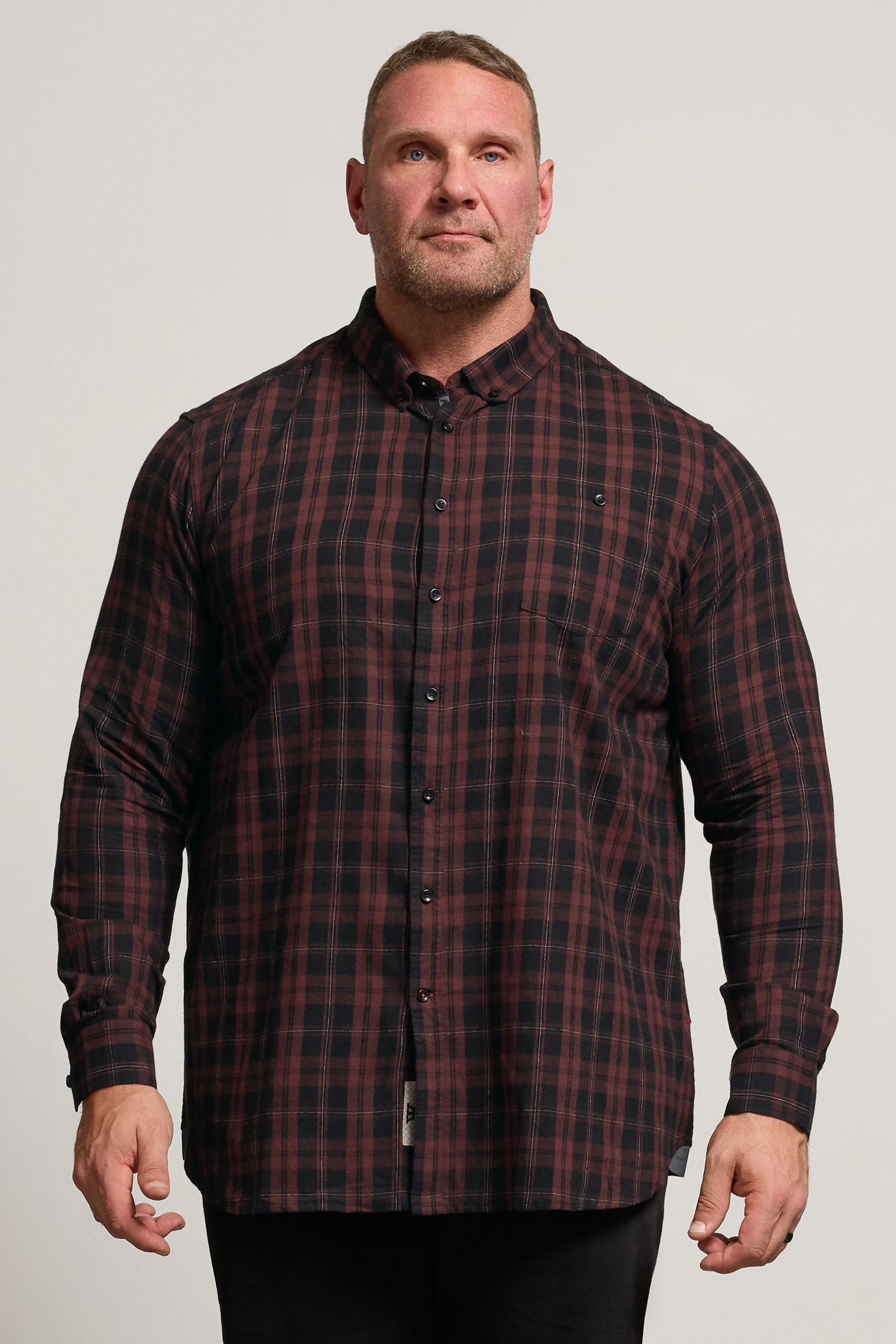 D555 Big & Tall Burgundy Red Check Shirt | BadRhino 1