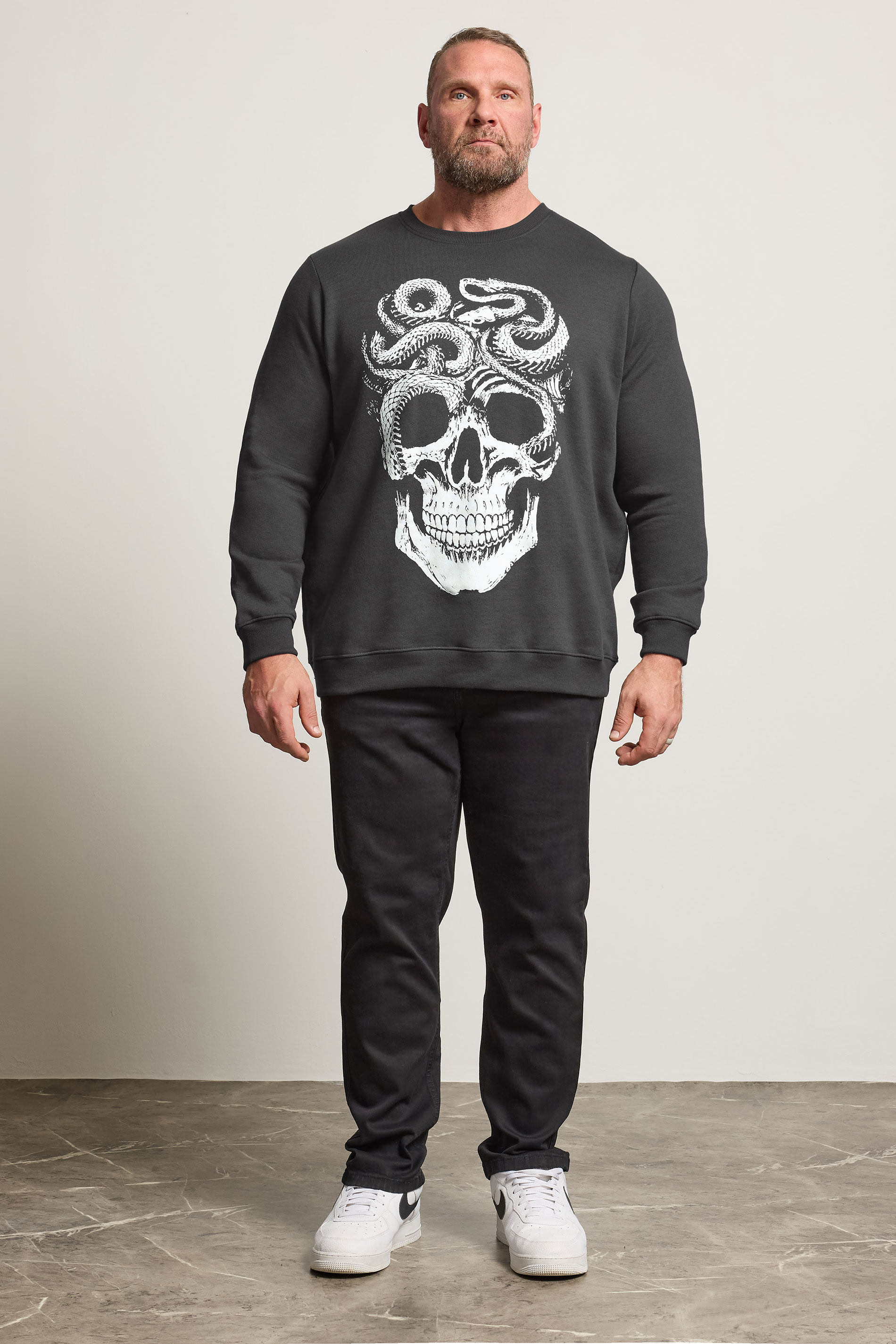 BadRhino Big & Tall Ebony Grey Skull & Snake Graphic Sweatshirt | BadRhino 2