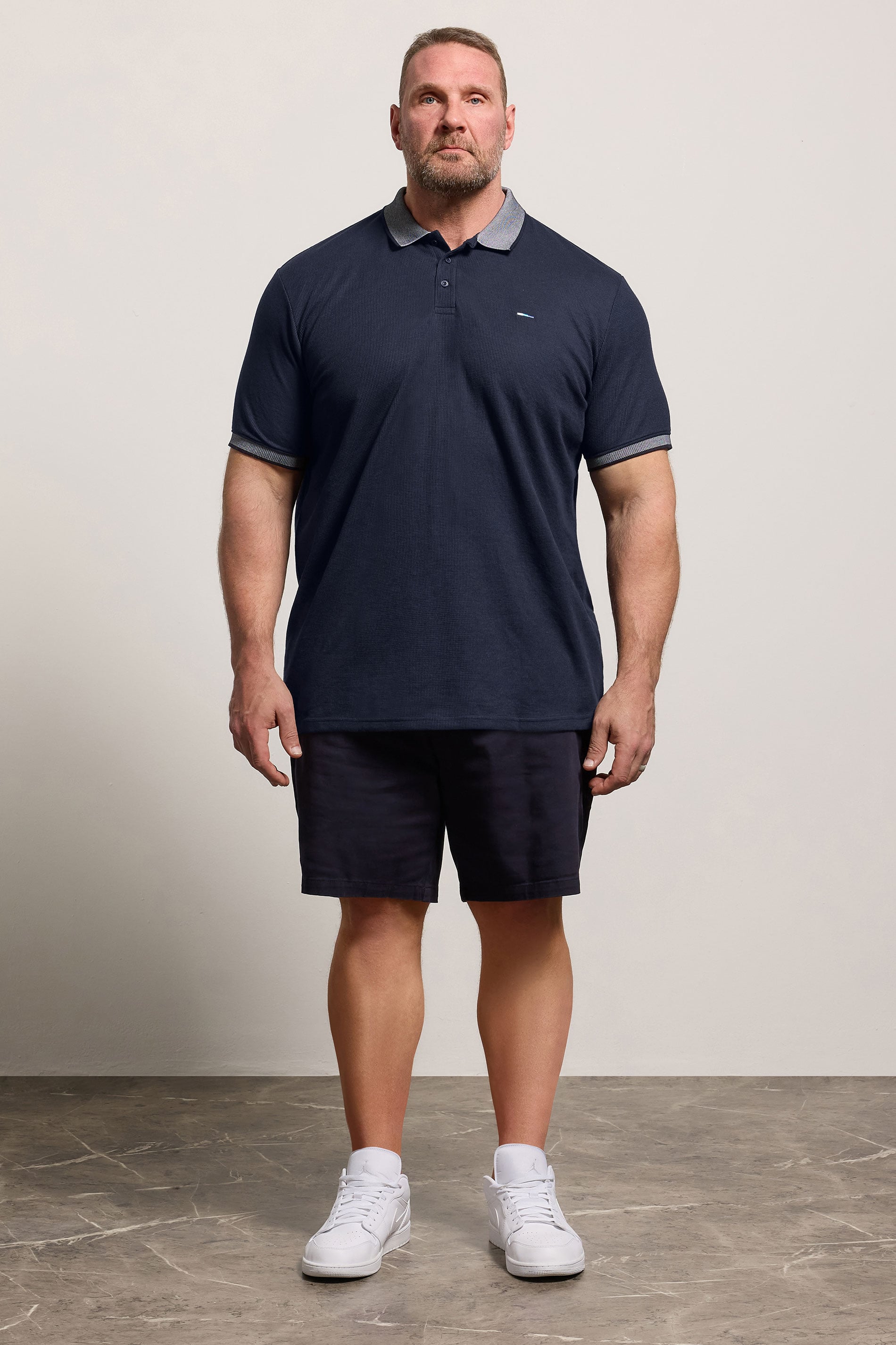 BadRhino Big & Tall Navy Blue Two Tone Waffle Polo Shirt | BadRhino 1