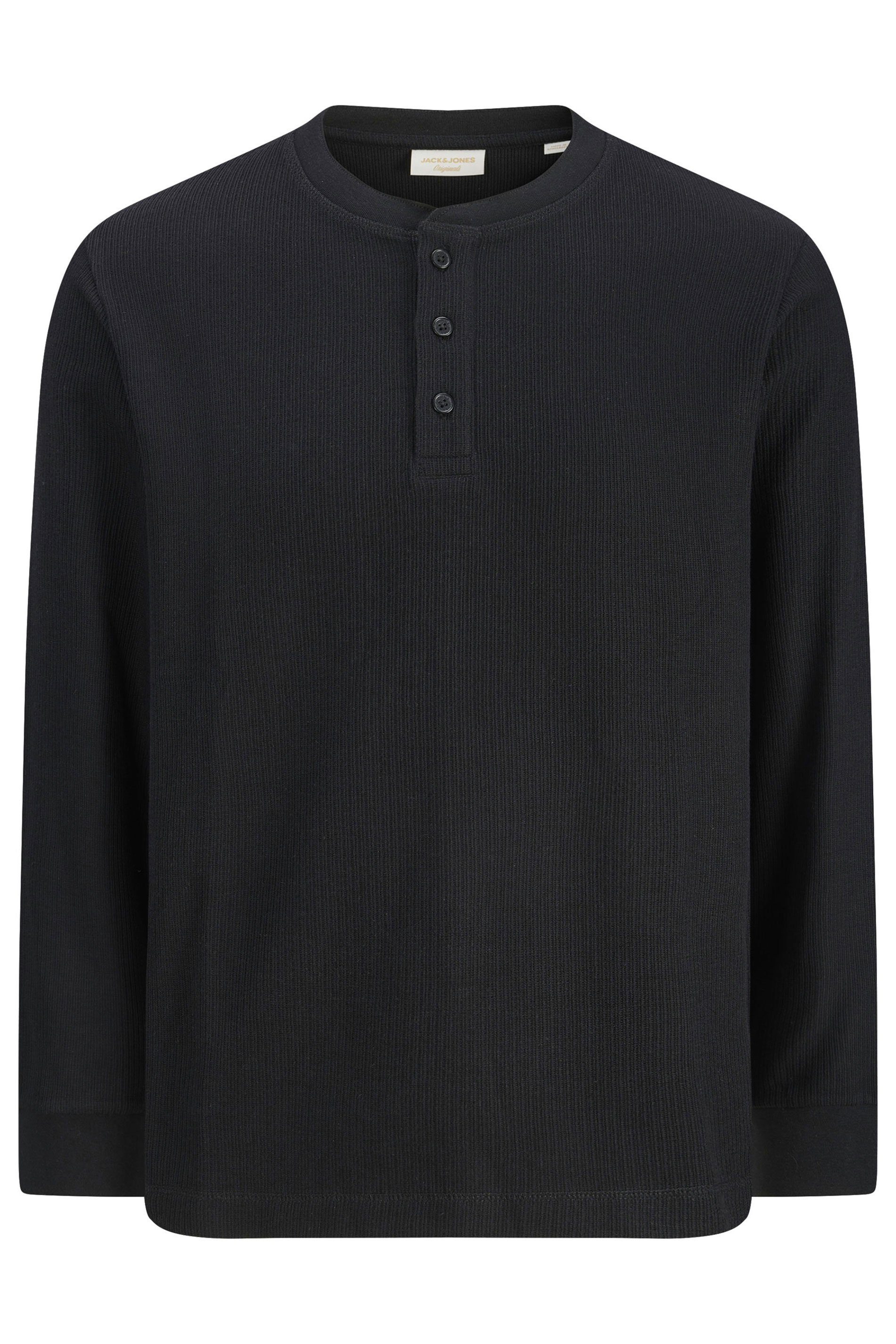 JACK & JONES Big & Tall Black Long Sleeve Henley T-Shirt | BadRhino 1