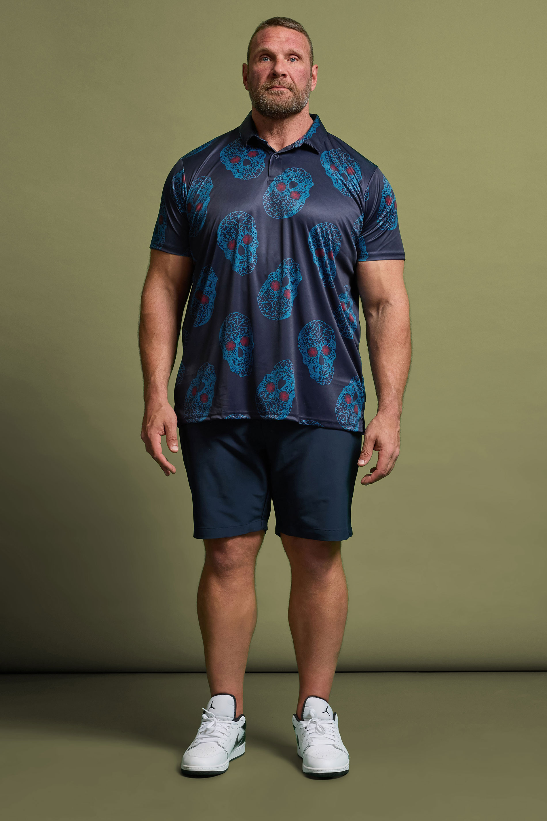 BadRhino Golf Big & Tall Navy Blue Skull Print Polo Shirt | BadRhino 2