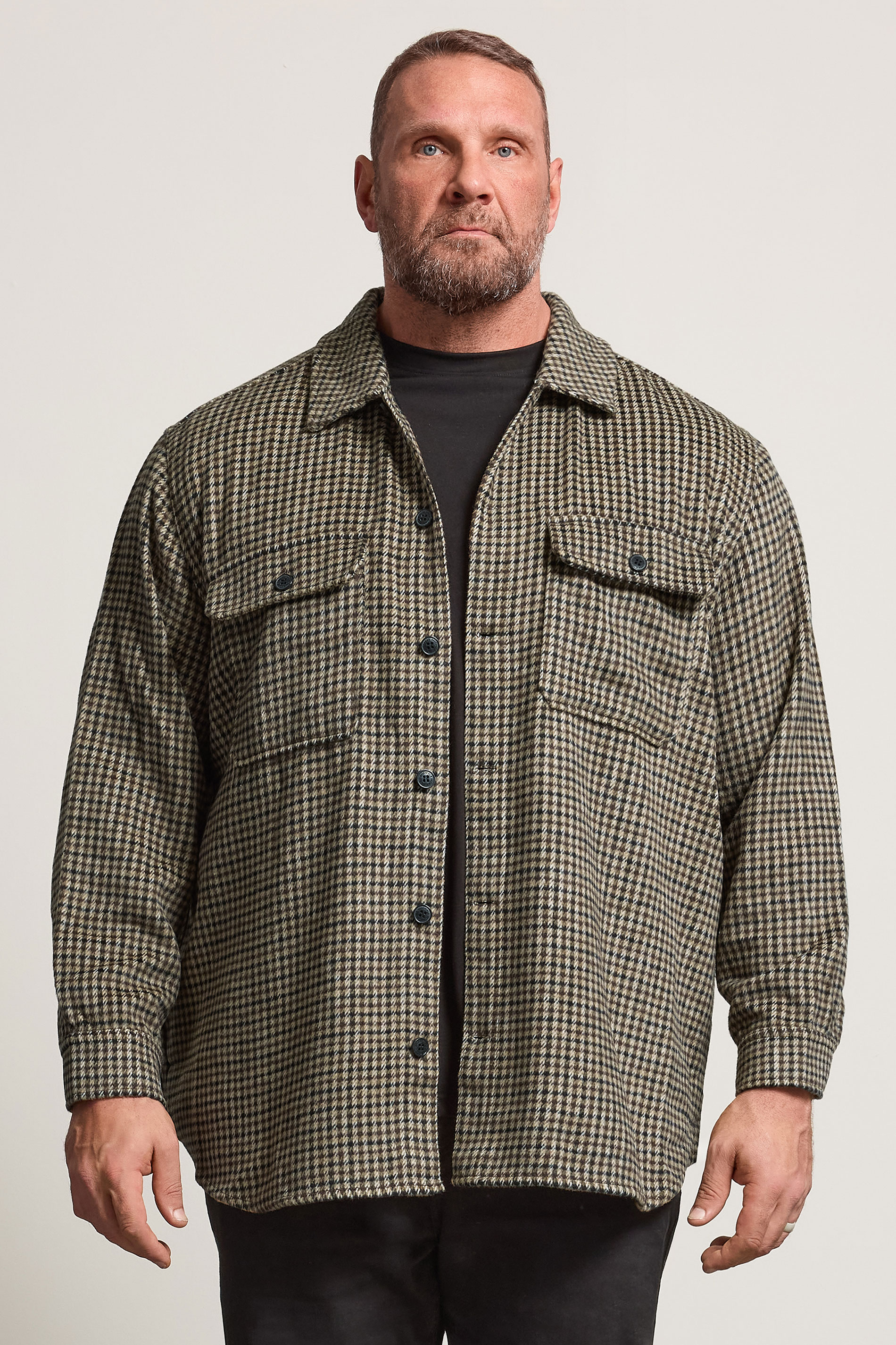 JACK & JONES Big & Tall Black Check Long Sleeve Overshirt | BadRhino 1