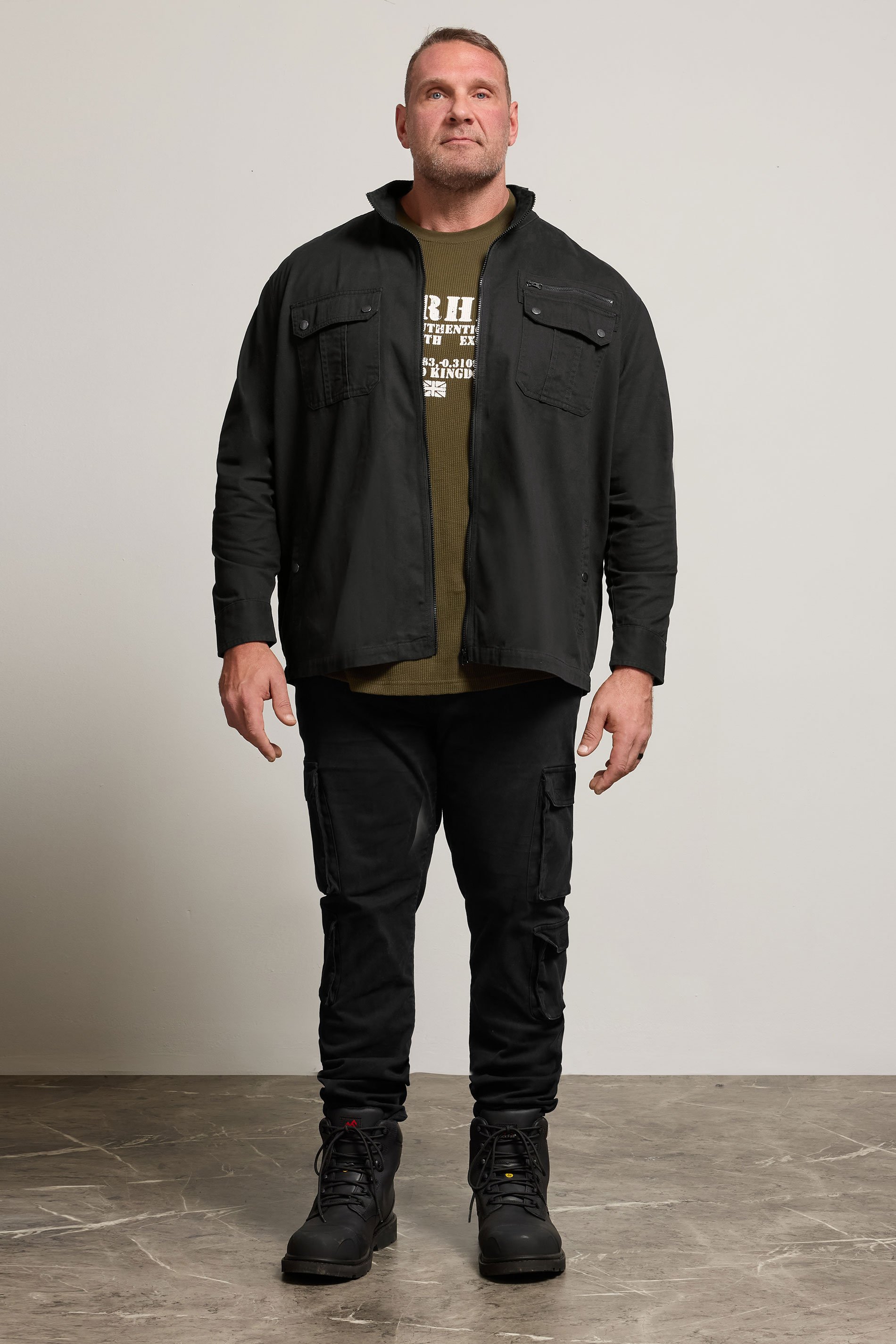 BadRhino Big & Tall Black Cotton Zip Through Jacket | BadRhino 3
