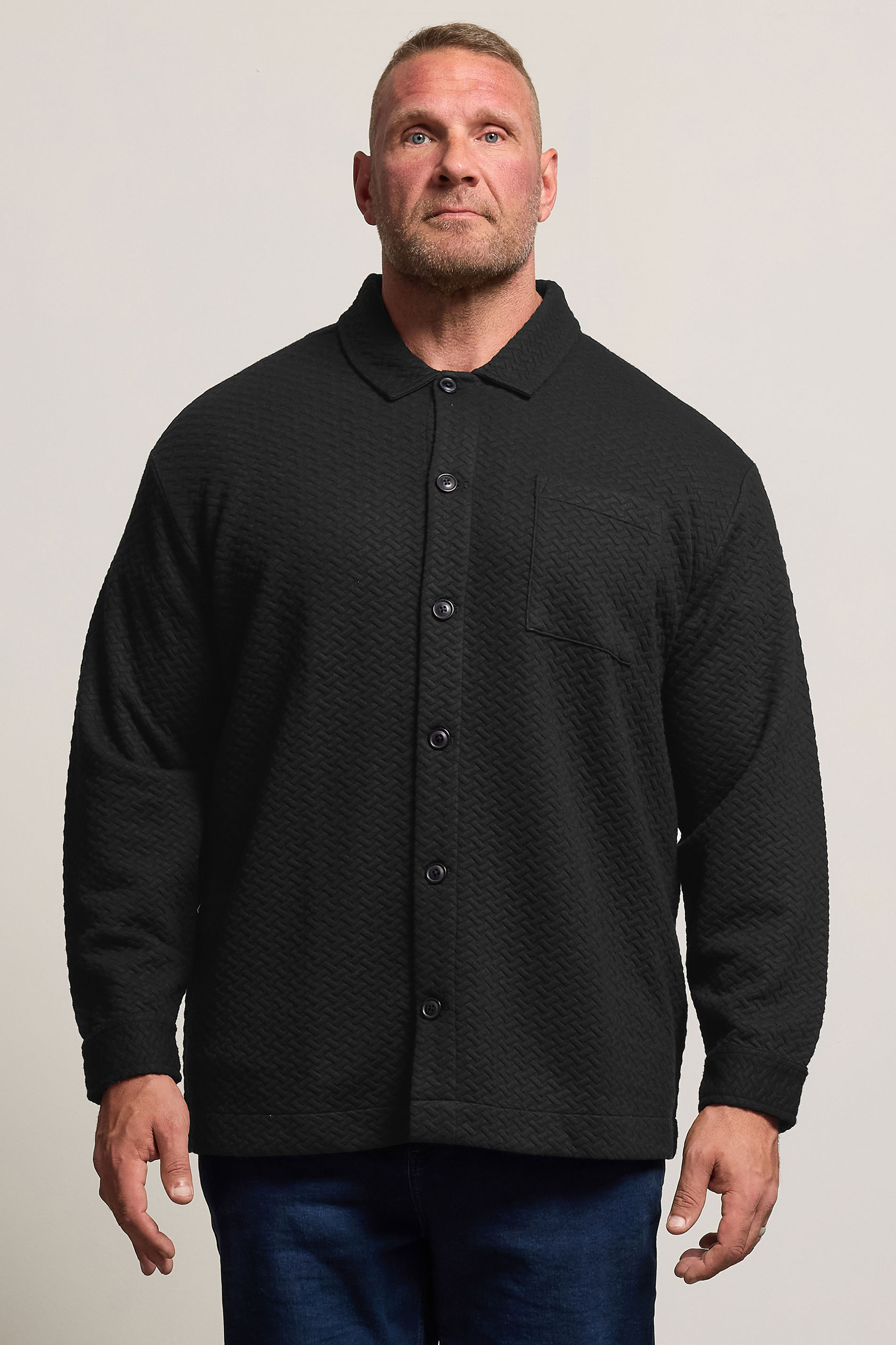 BadRhino Big & Tall Black Jersey Textured Overshirt | BadRhino 1