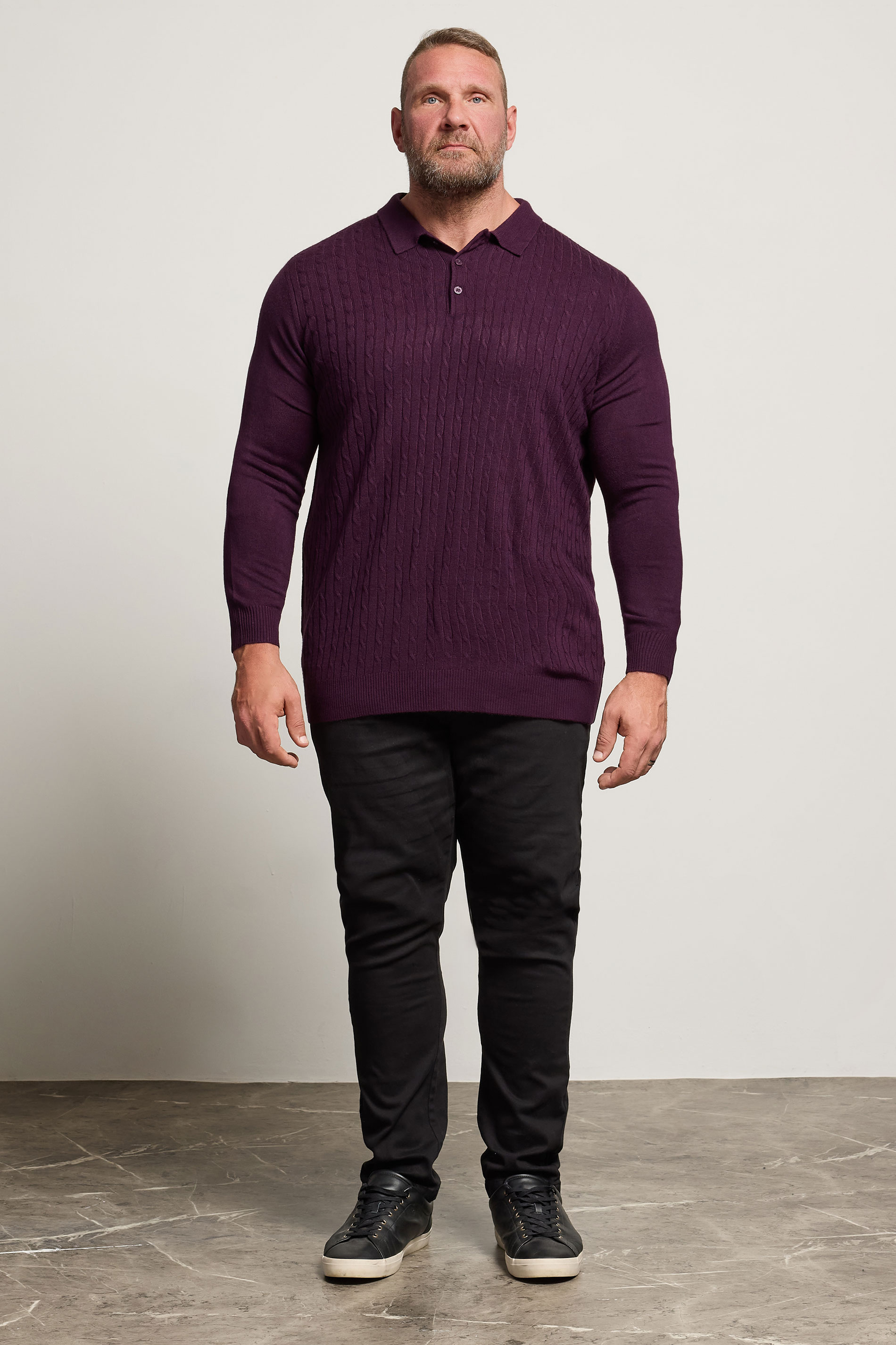 BadRhino Big & Tall Plum Purple Cable Knit Polo Shirt | BadRhino 2