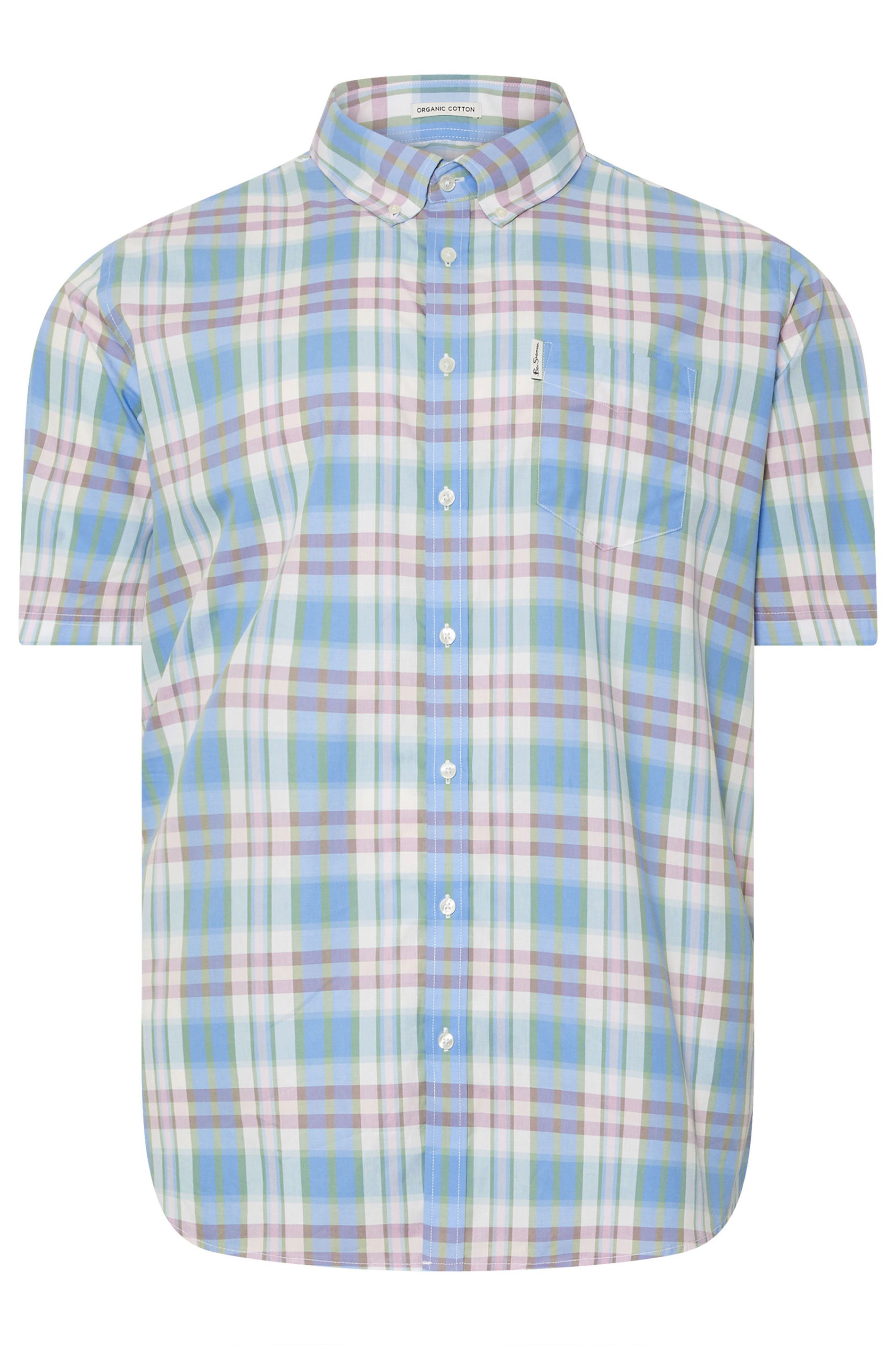 BEN SHERMAN Big & Tall Light Blue Checked Button Through Shirt | BadRhino 3