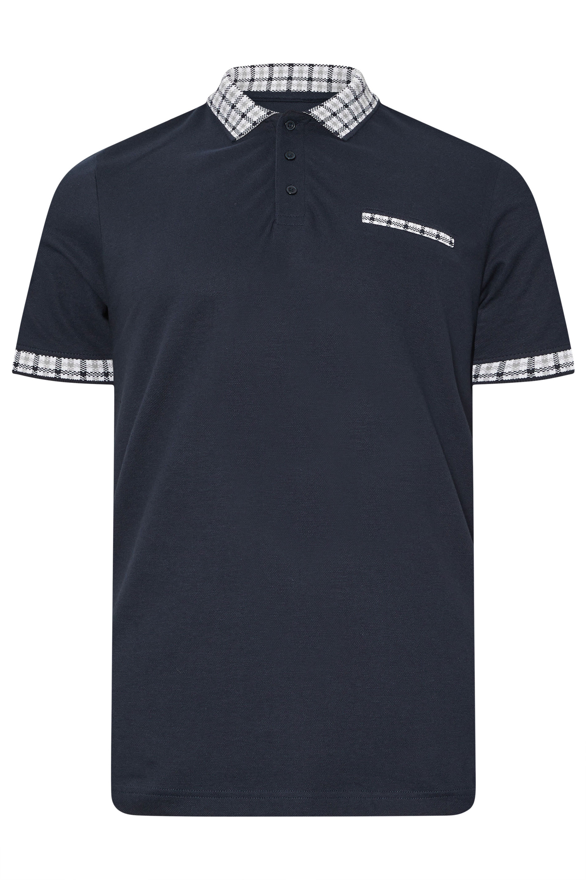 BadRhino Big & Tall Navy Blue Jacquard Checked Collar Polo Shirt | BadRhino 6