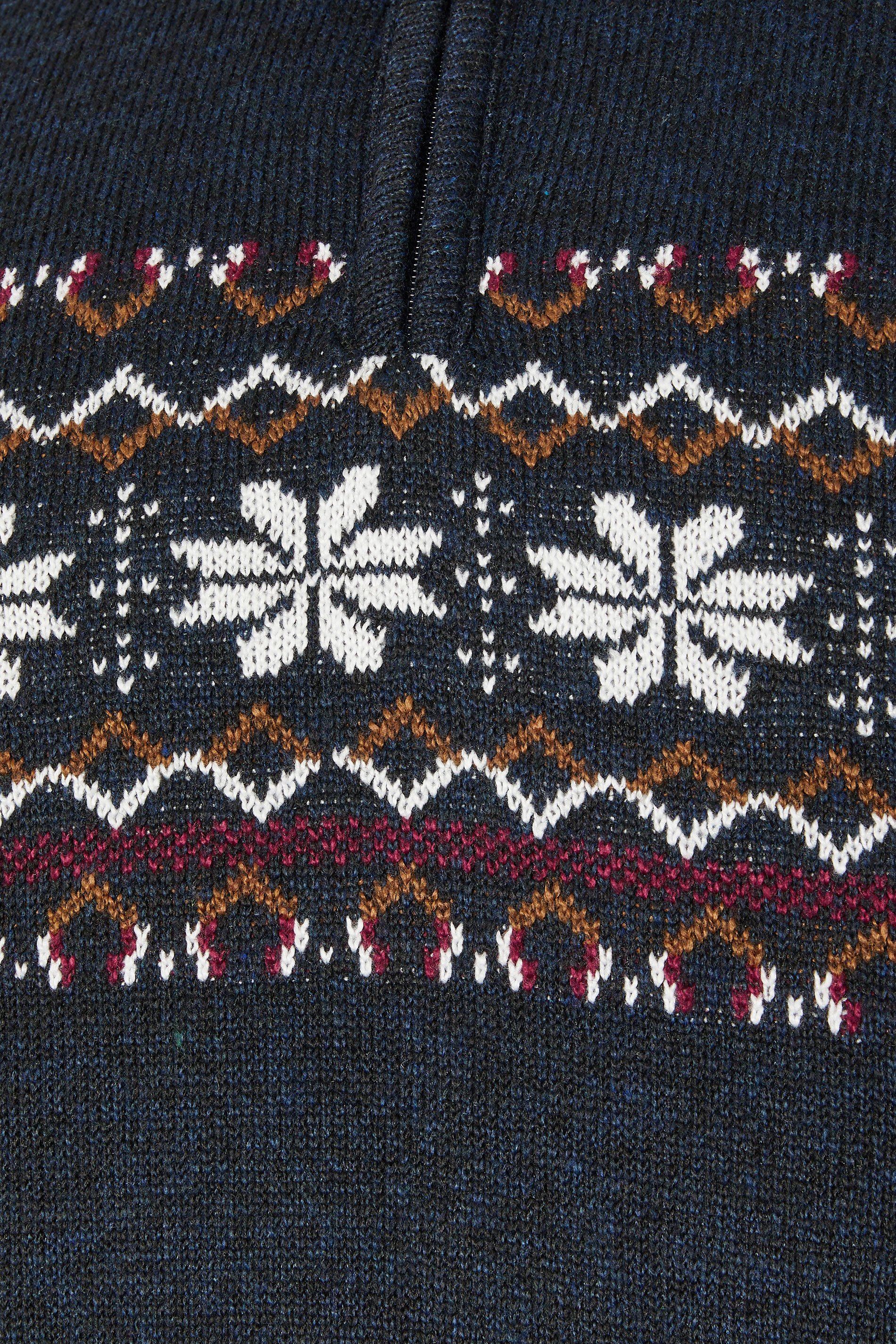 D555 Big & Tall Navy Blue Fairisle Quarter Zip Knitted Jumper | BadRhino 5