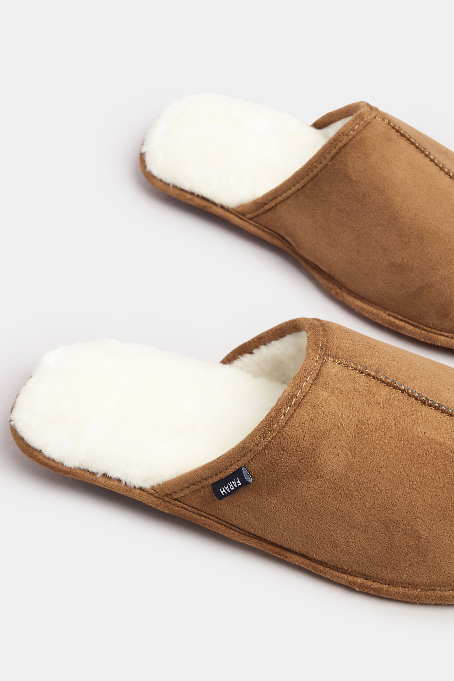 FARAH Tan Brown Faux Fur Lined Mule Slippers | BadRhino 5