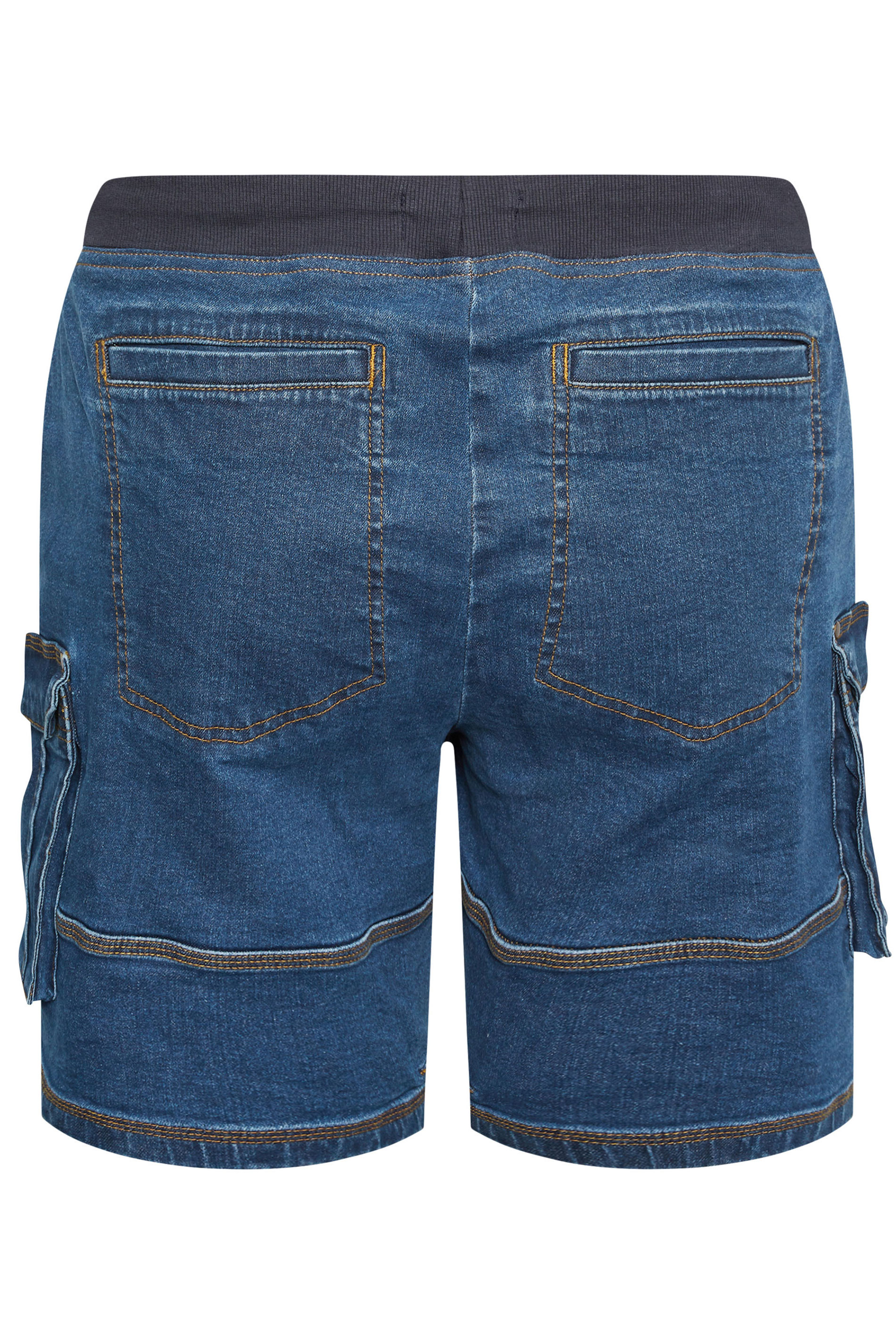 BadRhino Big & Tall Blue Mid Wash Elasticated Waist Denim Cargo Shorts | BadRhino 6