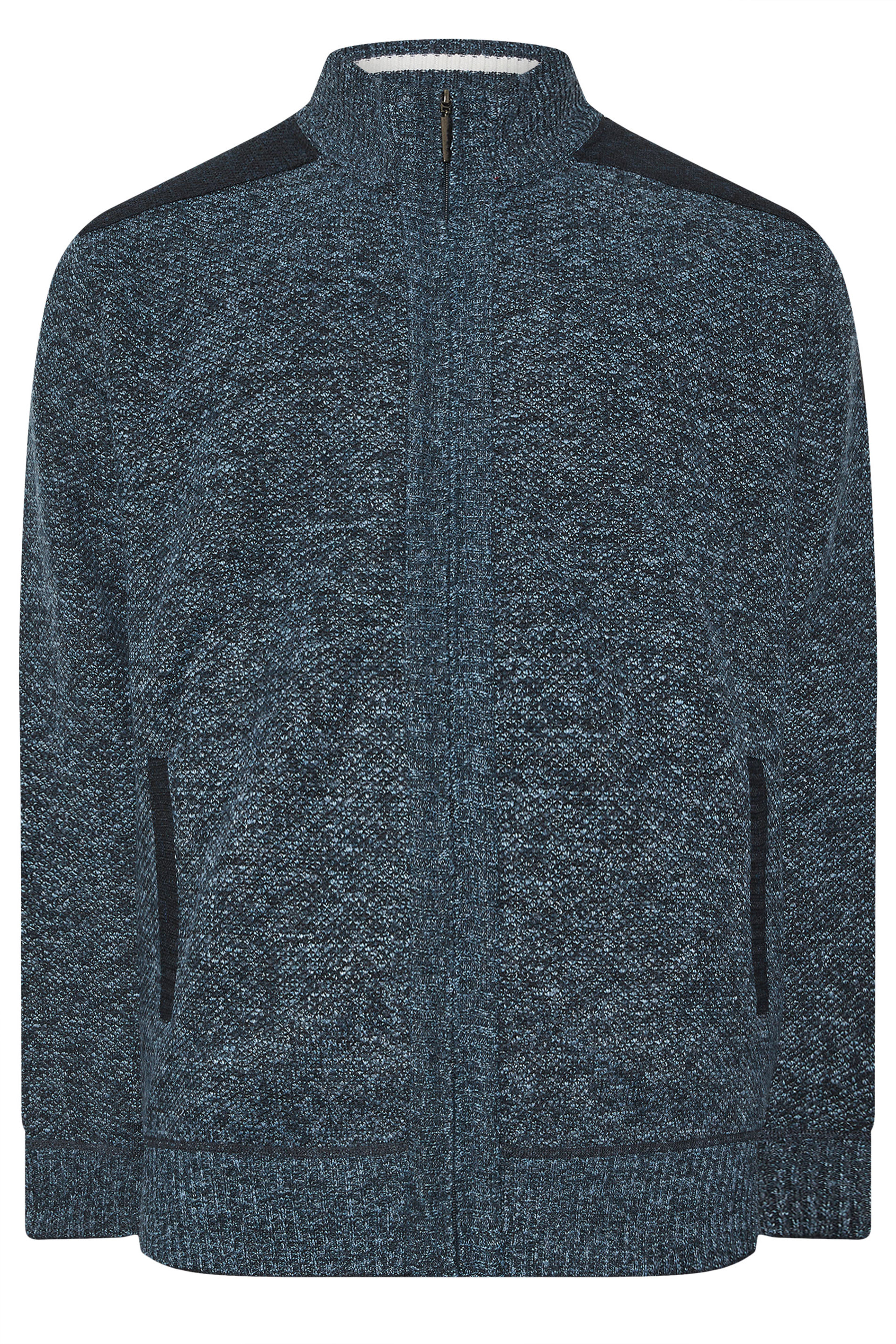 D555 Big & Tall Blue Marl Zip Through Knitted Jumper | BadRhino 5