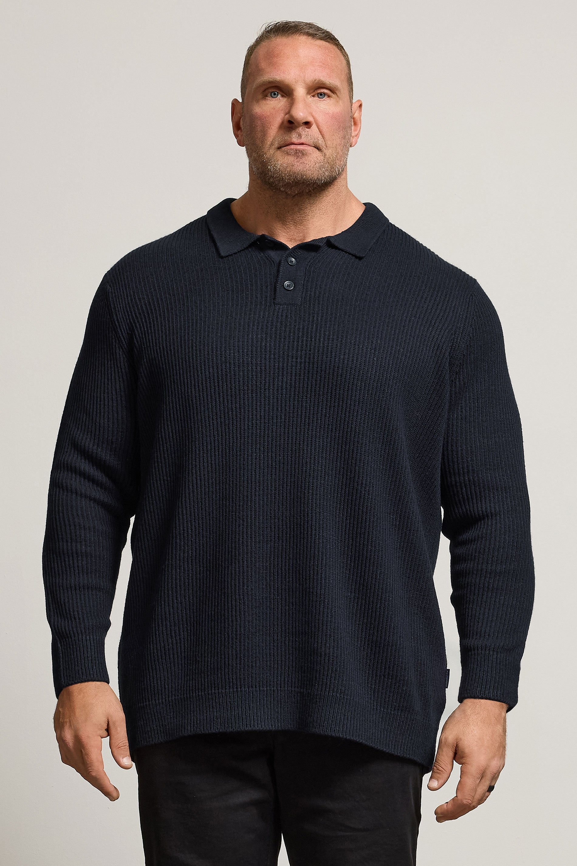 BadRhino Big & Tall Navy Blue Chunky Knit Collared Jumper | BadRhino 1