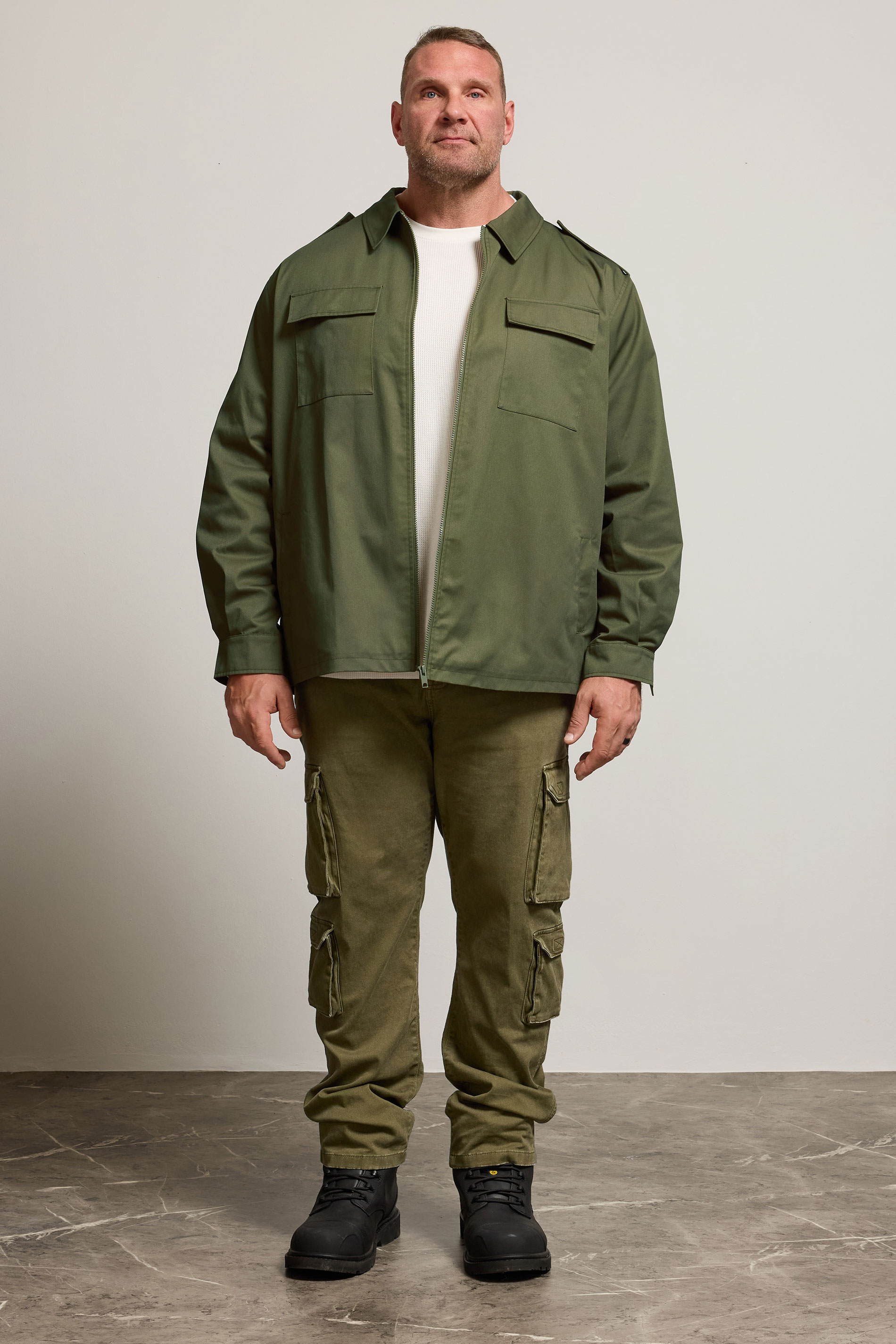 BadRhino Big & Tall Khaki Green Military Zip Through Overshirt | BadRhino 3