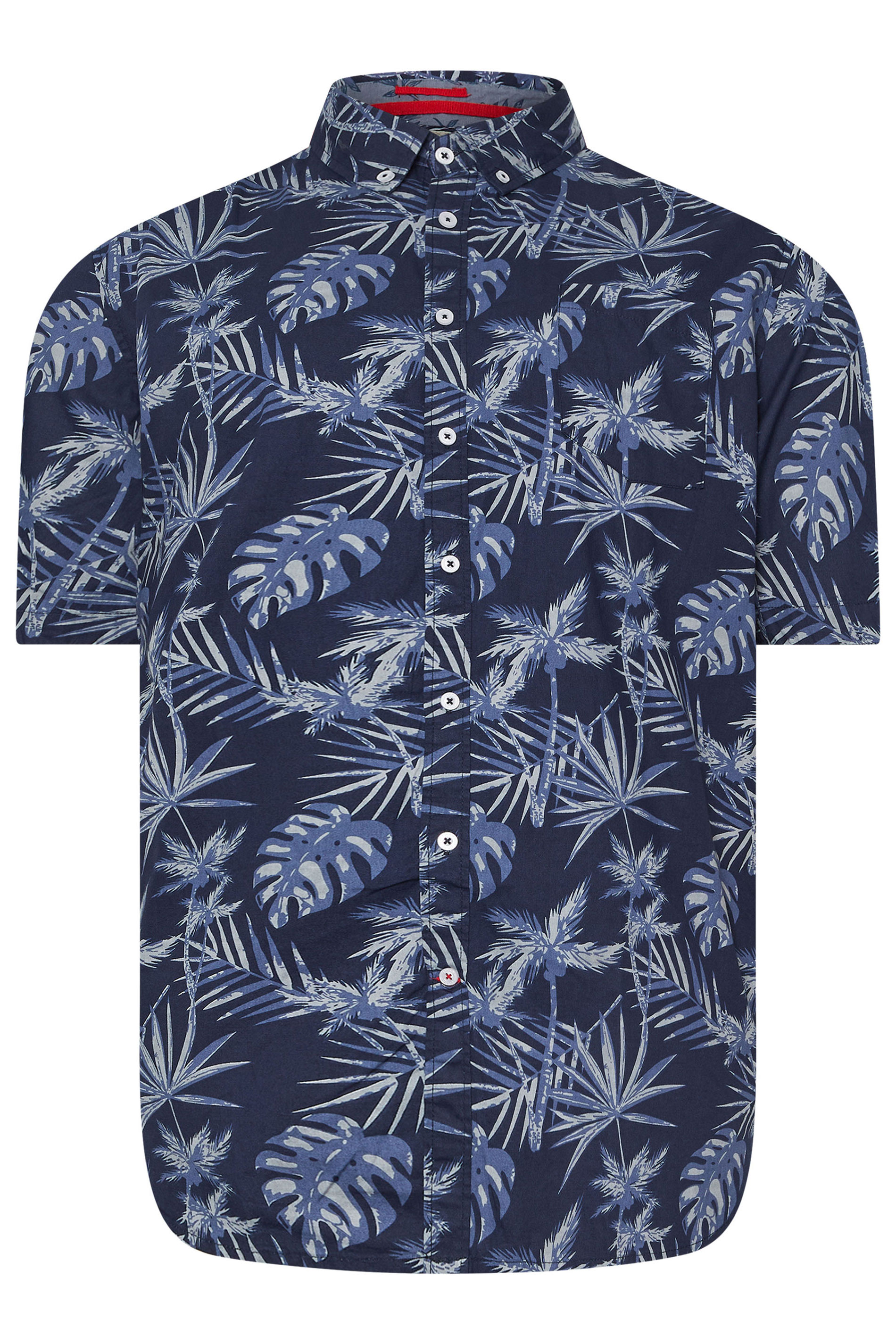 D555 Big & Tall Navy Blue Tropical Leaf Print Shirt | BadRhino 3