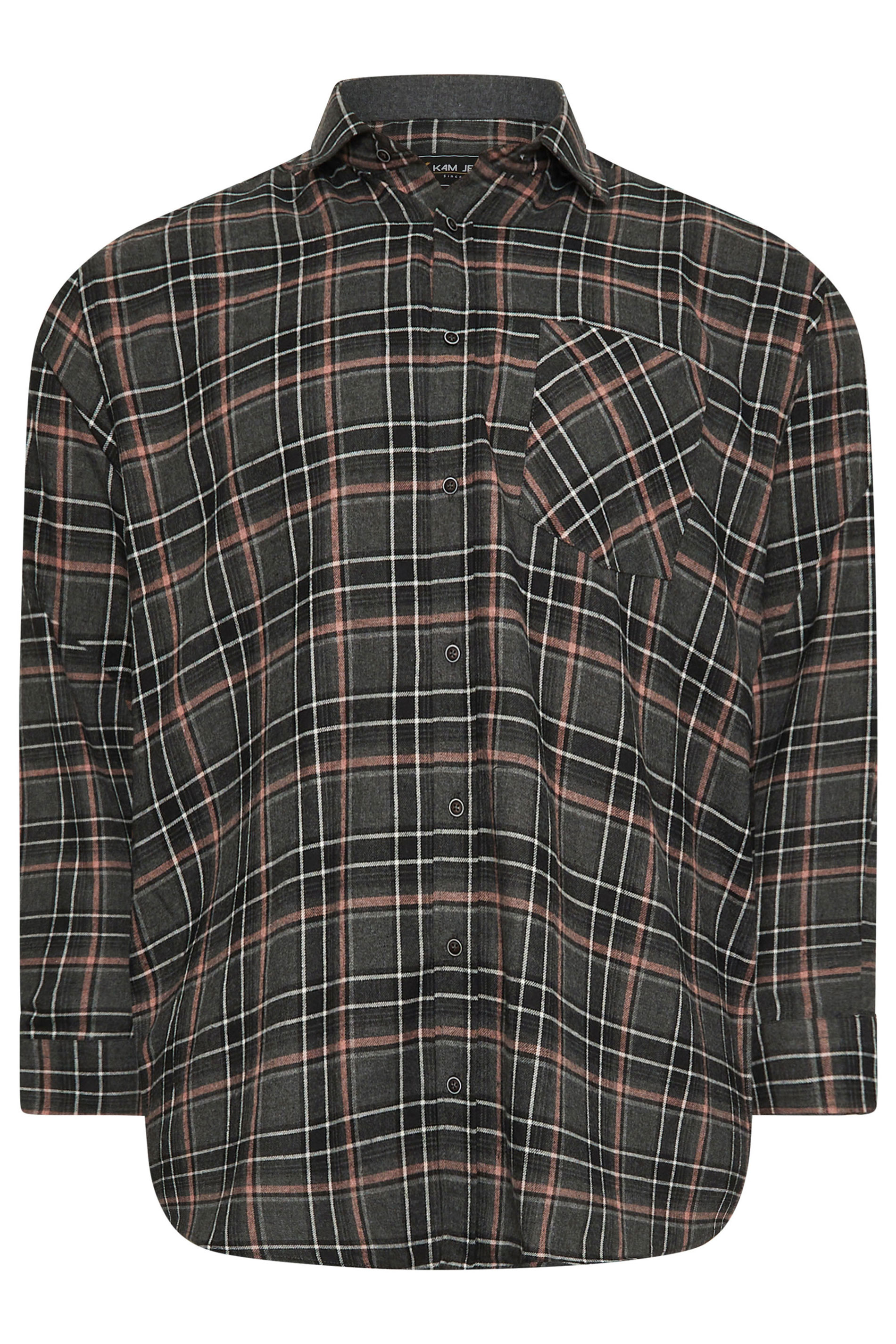 KAM Big & Tall Charcoal & White Checked Premium Flannel Shirt | BadRhino 3