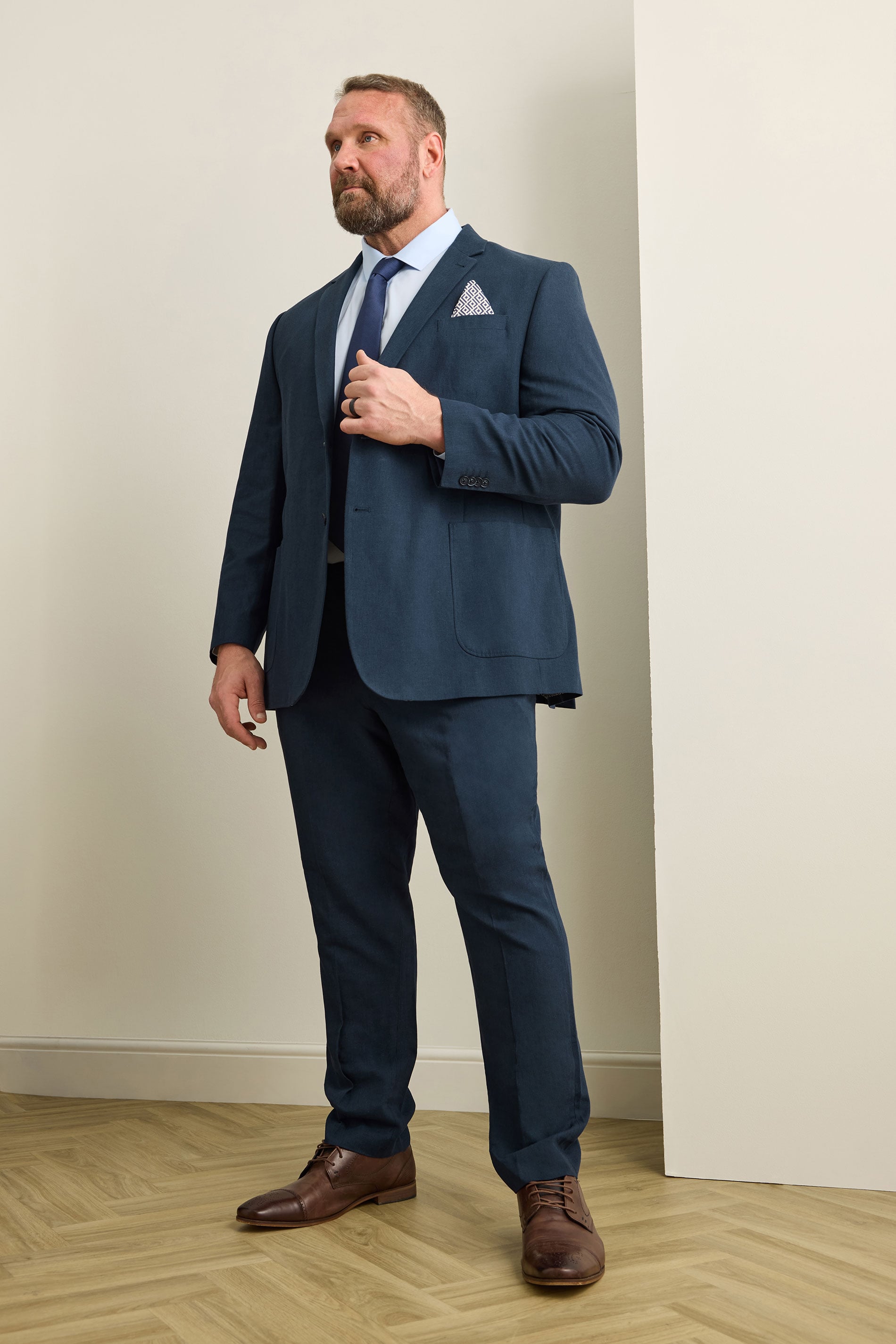 BadRhino Tailoring Big & Tall Navy Blue Linen Suit Jacket | BadRhino 3