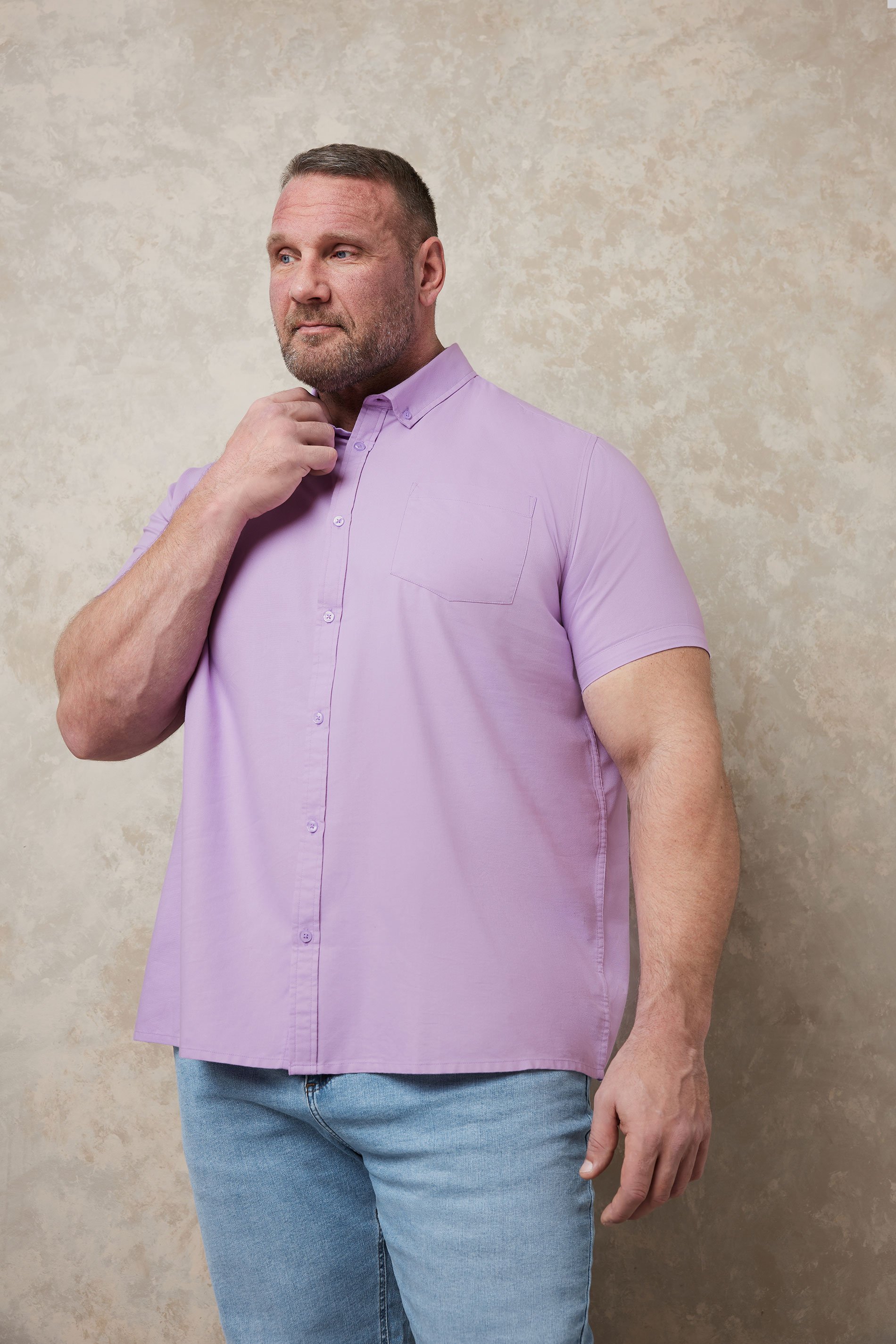 BadRhino Big & Tall Lilac Purple Short Sleeve Oxford Shirt | BadRhino 1
