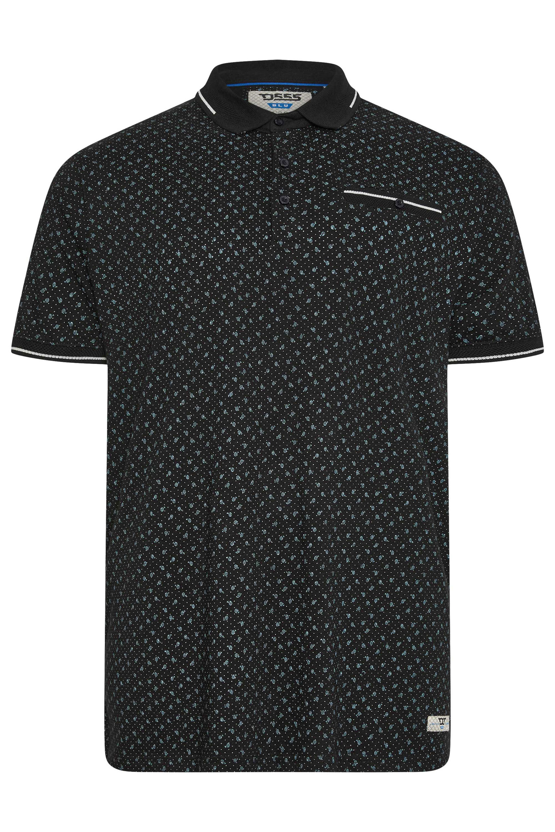 D555 Big & Tall Black Spot Print Jacquard Collar Polo Shirt | BadRhino 2