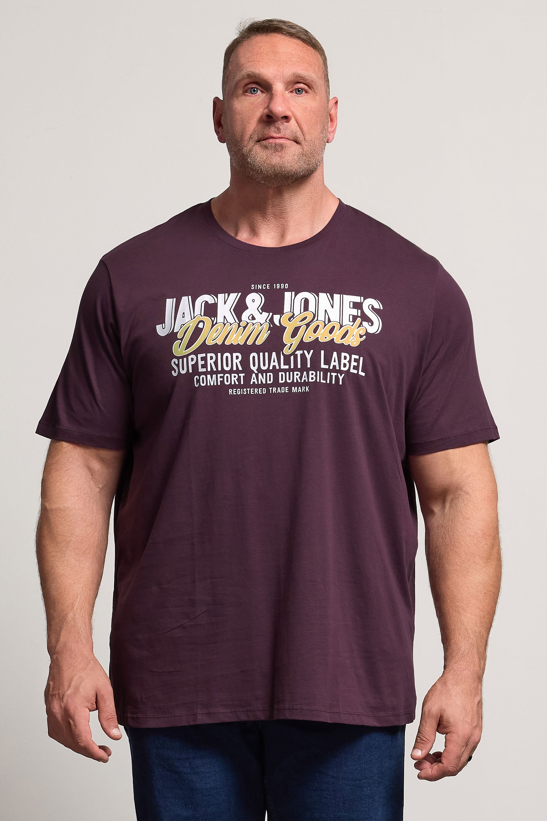 JACK & JONES Big & Tall Monks Robe Brown Logo Chest Print T-Shirt | BadRhino 1