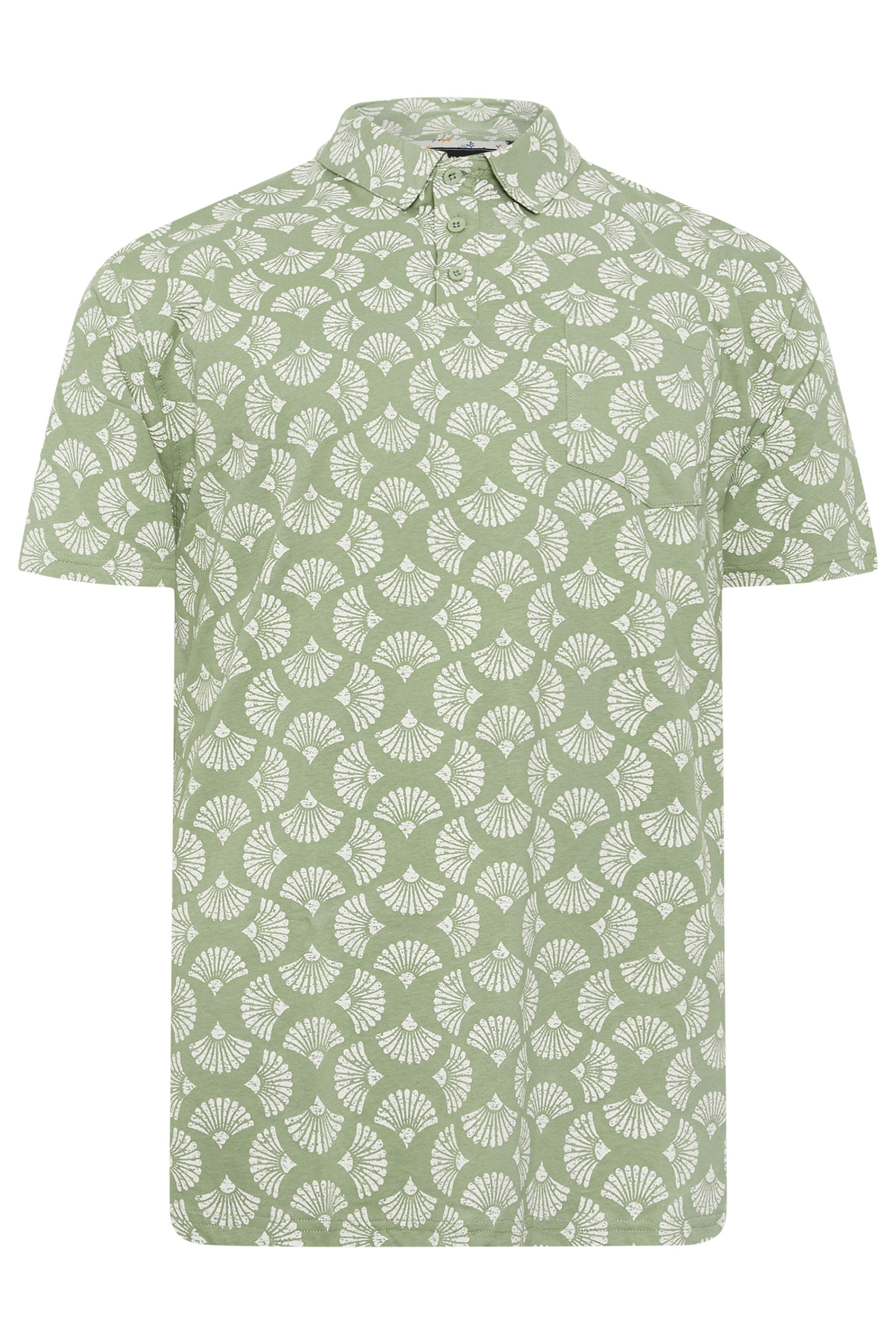 KAM Big & Tall Sage Green Floral Print Polo Shirt | BadRhino 2