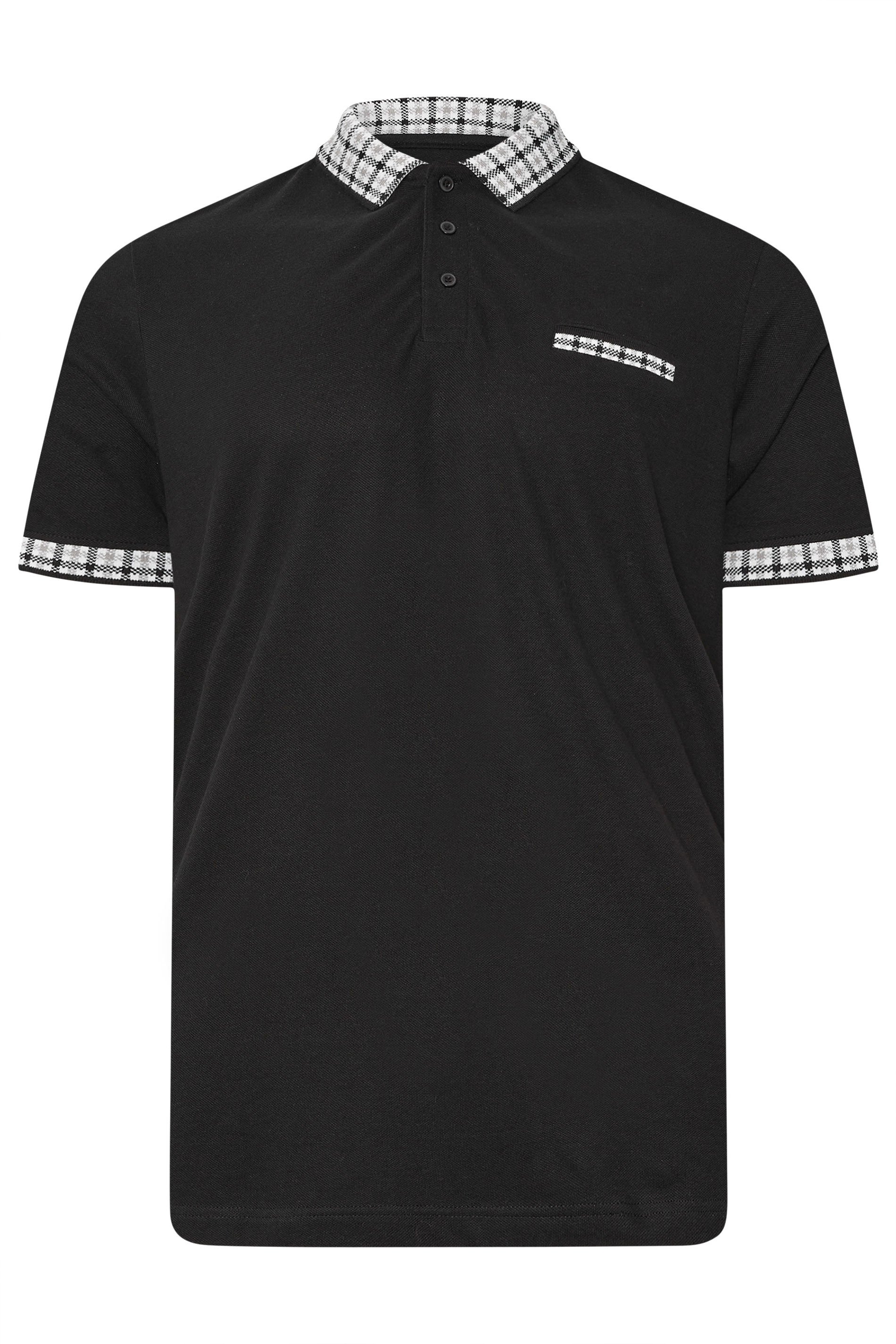 BadRhino Big & Tall Black Jacquard Checked Collar Polo Shirt | BadRhino 6