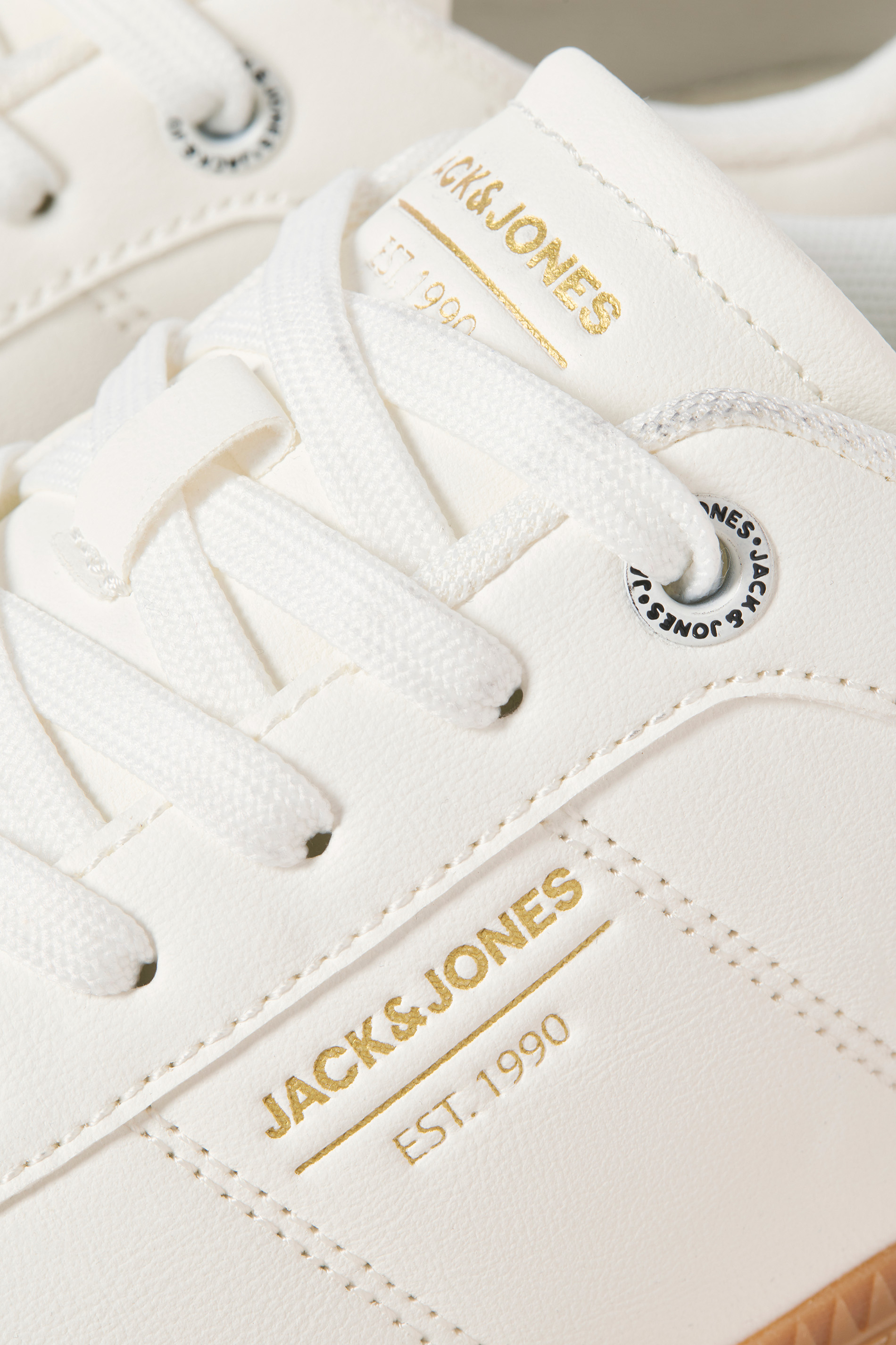 JACK & JONES Big & Tall White & Brown PU Lace Up Trainers | BadRhino 4